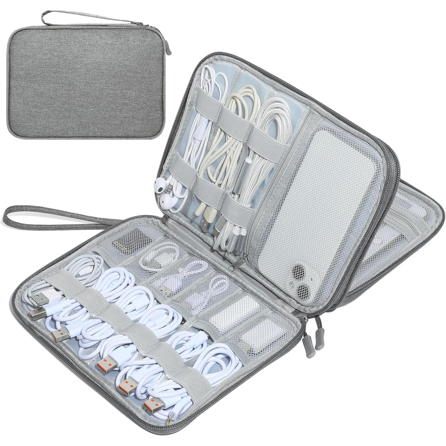 Organisateur électronique de voyage à deux couches pour câbles Sac de rangement portatif pour câble, téléphone, chargeur, alimentation, piles