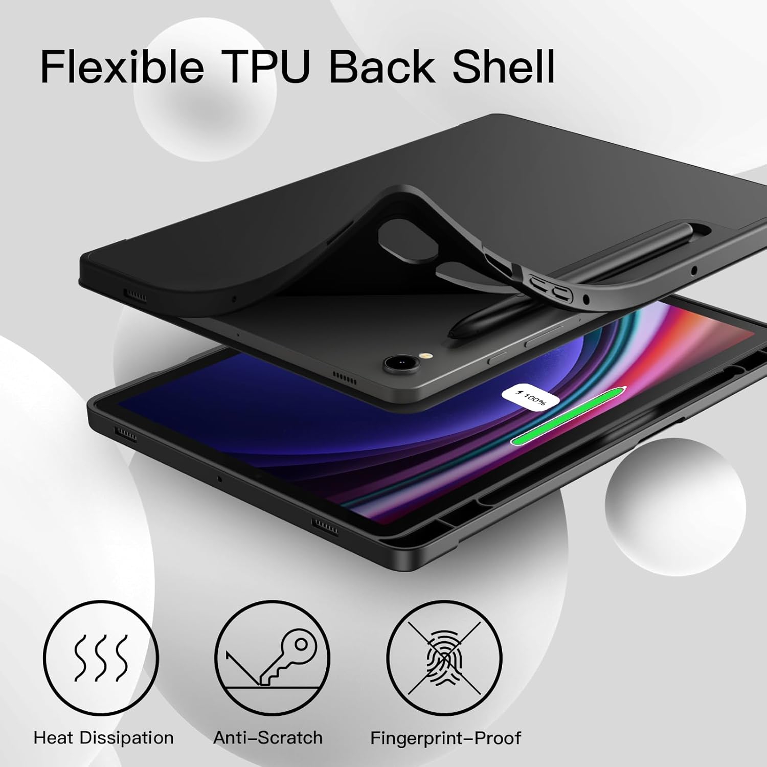 Case for Samsung Galaxy Tab S9 11 Inch with S Pen Holder, Soft TPU Tri-Fold Stand Protective Tablet Cover, Rechargeable Battery Batteries Replacement