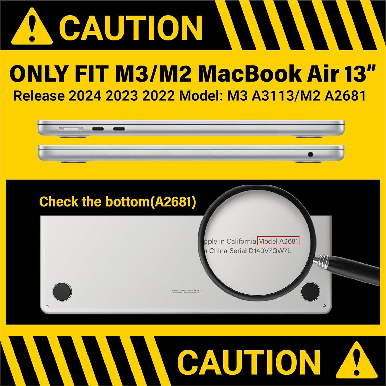 Compatible with 2024 2023 2022 MacBook Air 13 inch Case M3 A3113 M2 A2681, Hardshell Case & Keyboard Cover Rechargeable Battery Batteries Replacement