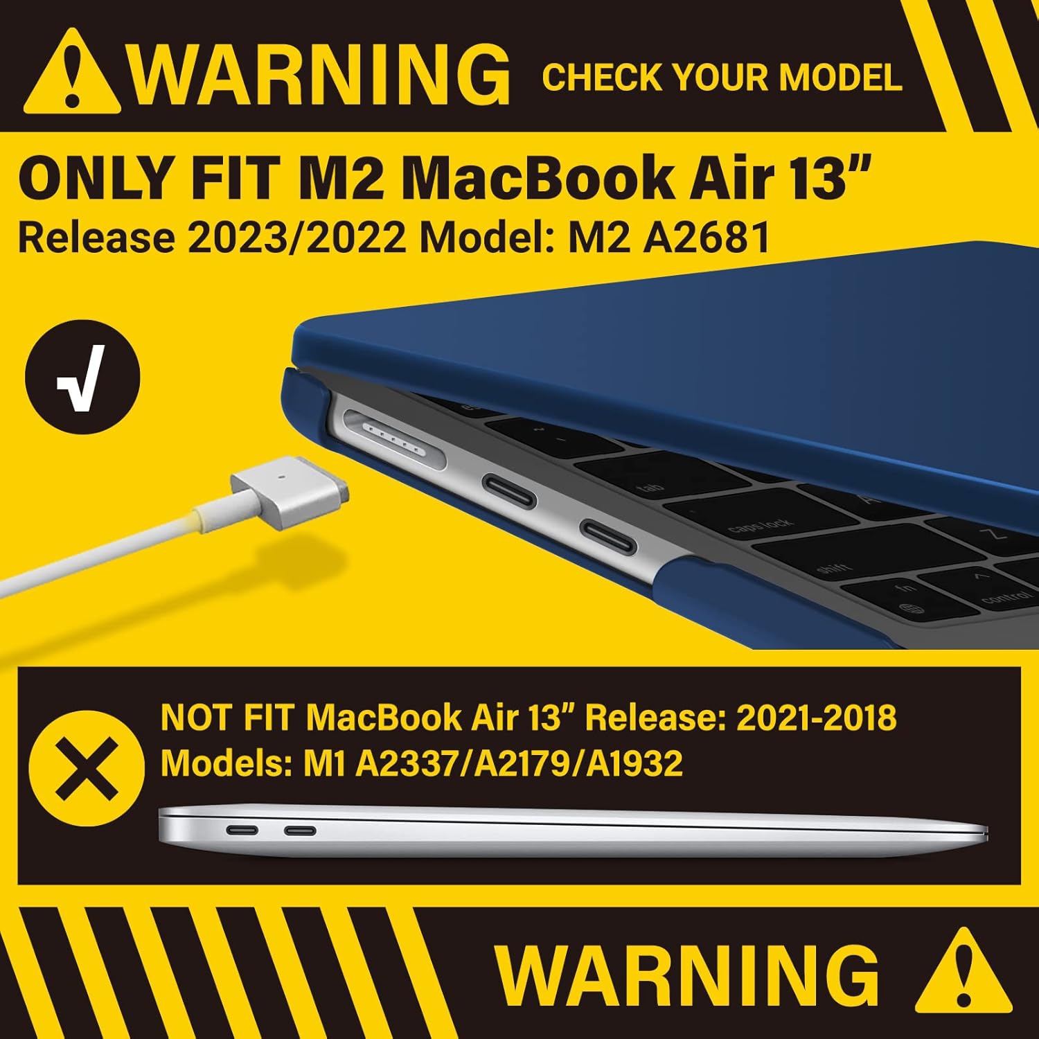 Compatible with 2024 2023 2022 MacBook Air 13 inch Case M3 A3113 M2 A2681, Hardshell Case & Keyboard Cover Rechargeable Battery Batteries Replacement