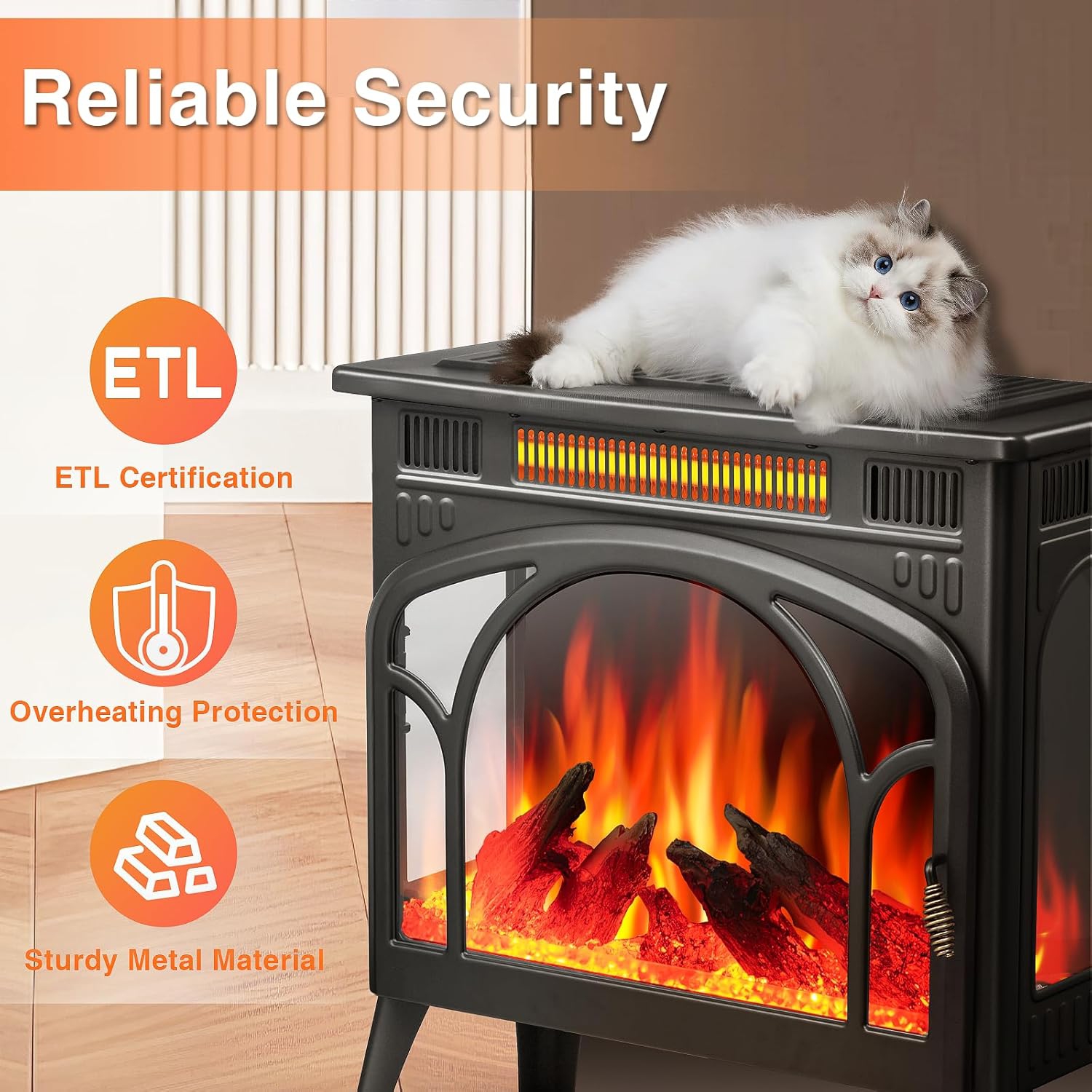 ZAFRO Electric Fireplace Heater w/Remote,24'' Portable Infrared Fireplace Stove w/Multiple 3D Flame, Adjustable Temp & Brightness,Timer 5100BTU