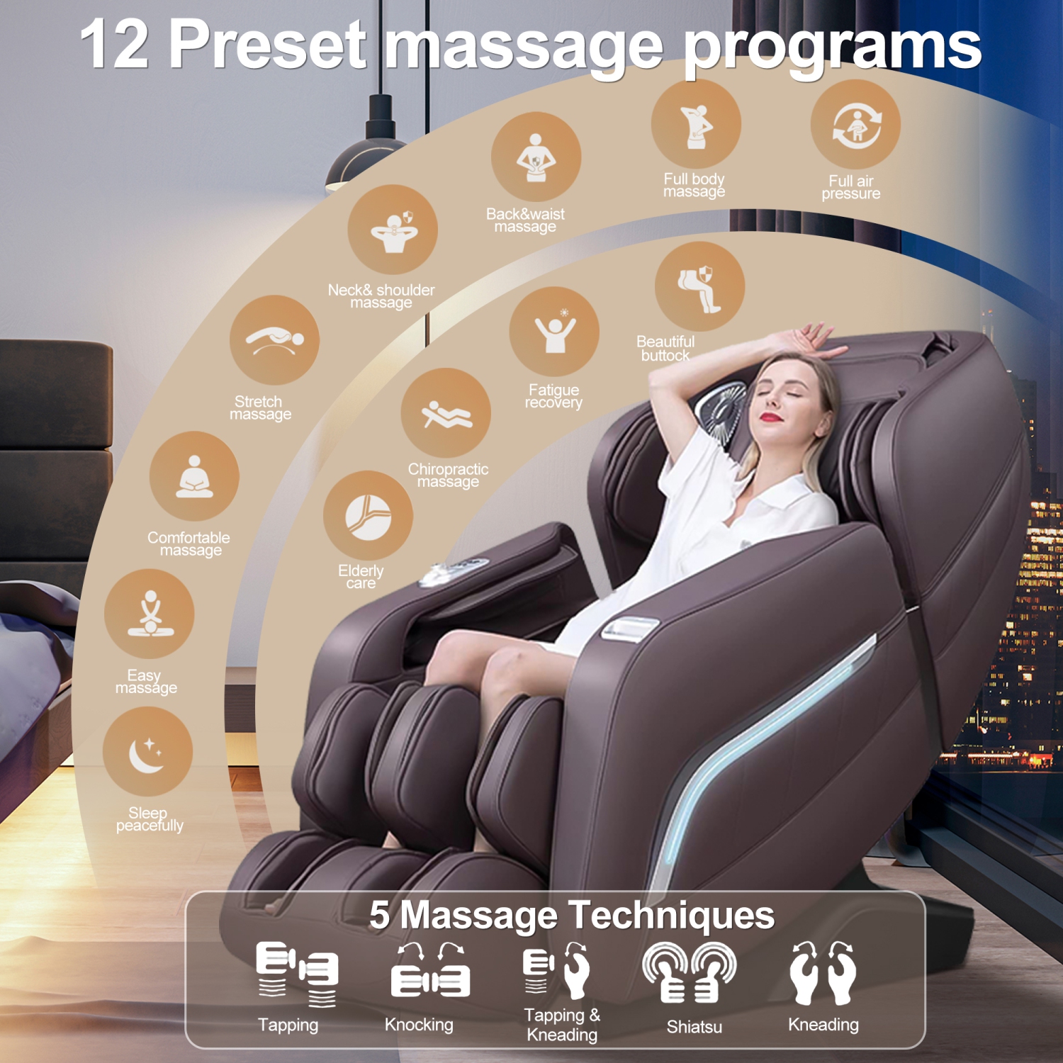 MassaMAX 2025 A306 Plus Massage Chair Zero Gravity Shiatsu Relaxation with Yoga Stretch, Zero Gravity, SL Track, Foot Rollers, Airbags, Heating Brown