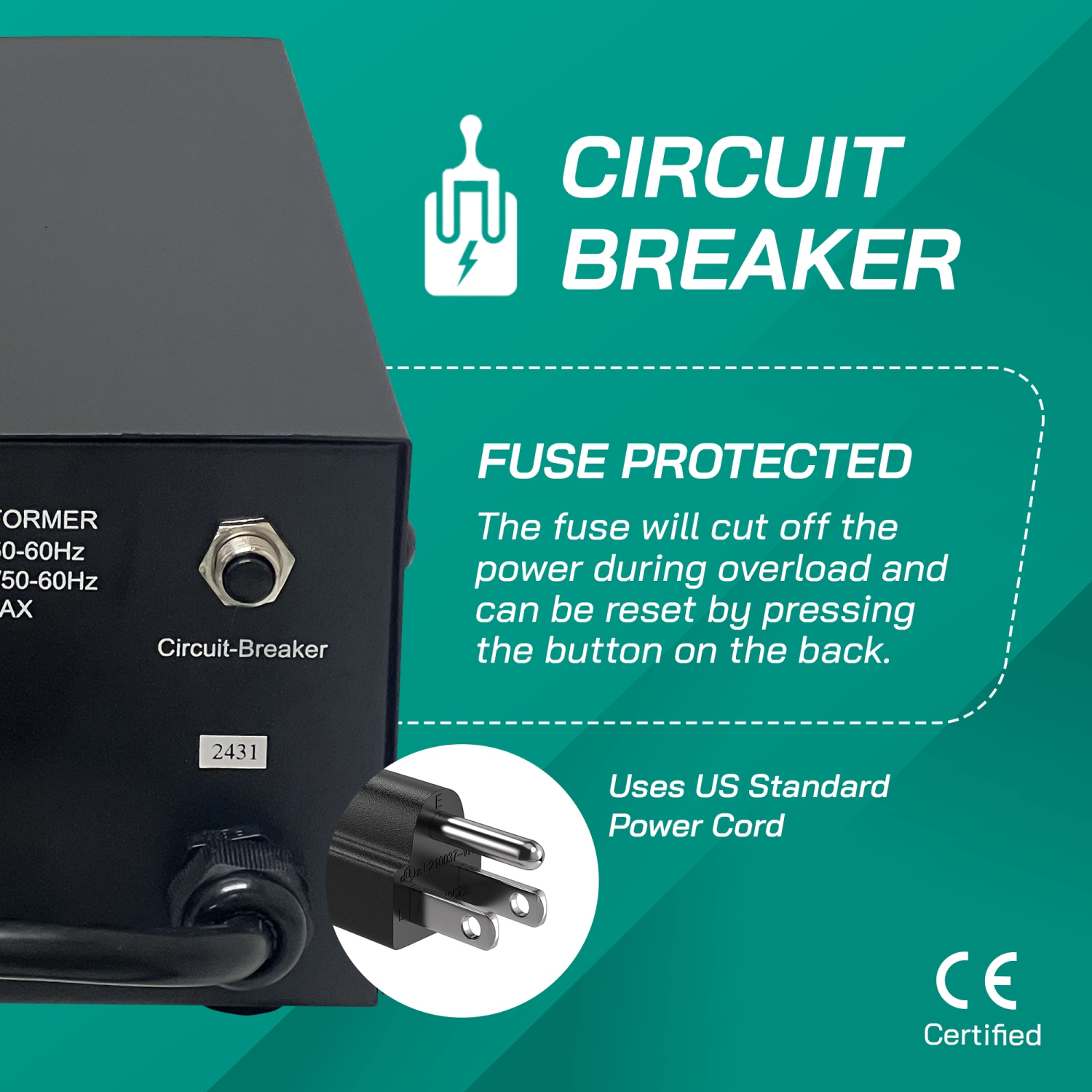 Transformateur de tension 3000&nbsp;W Japon de Litefuze - Monter/descendre de 100 V à 120 V et 120 V à 100 V - Certifié CE avec protection de