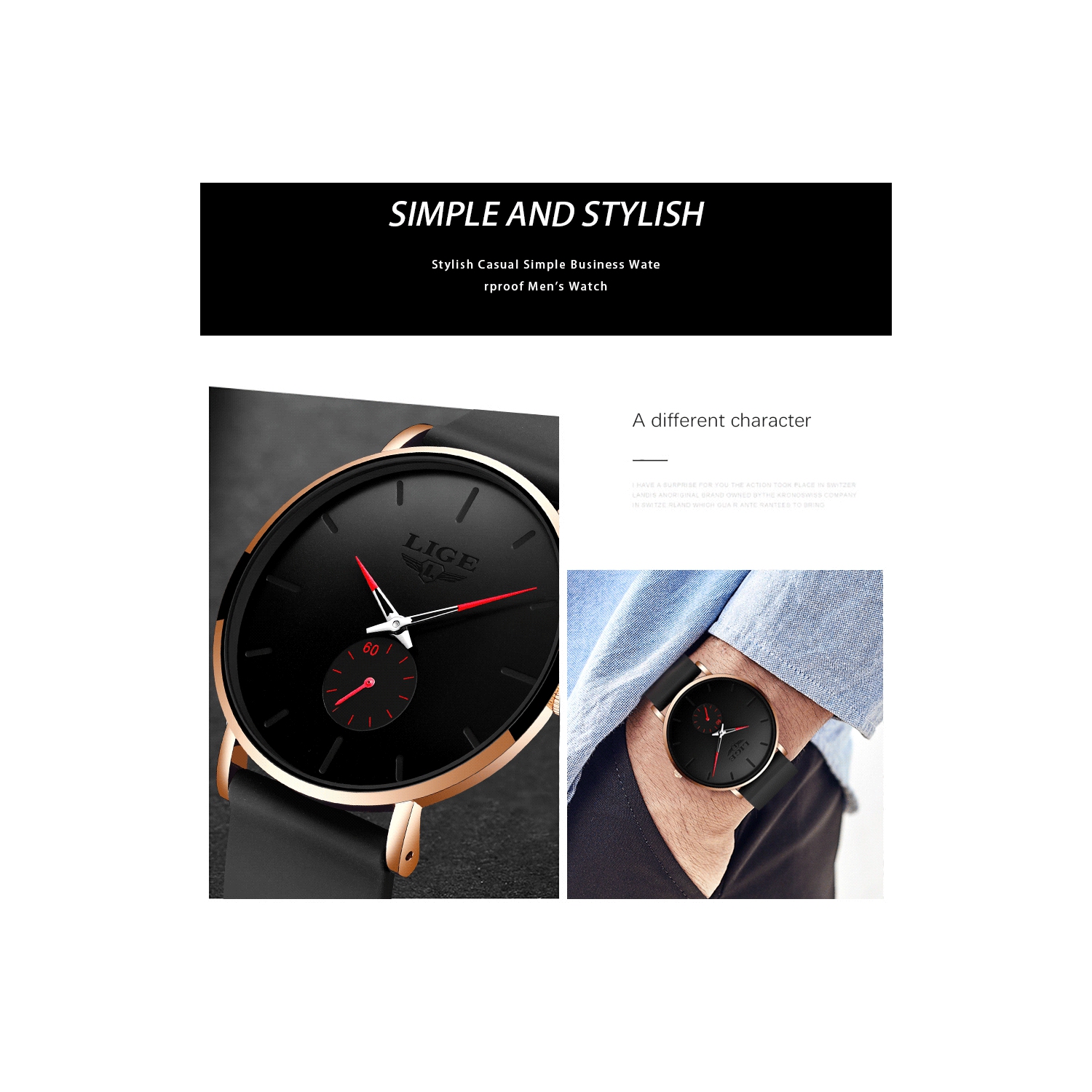 Montre à quartz classique pour hommes LIGE | Ultramince | Étanche 3 ATM et résistance aux rayures | TUTT Exclusive