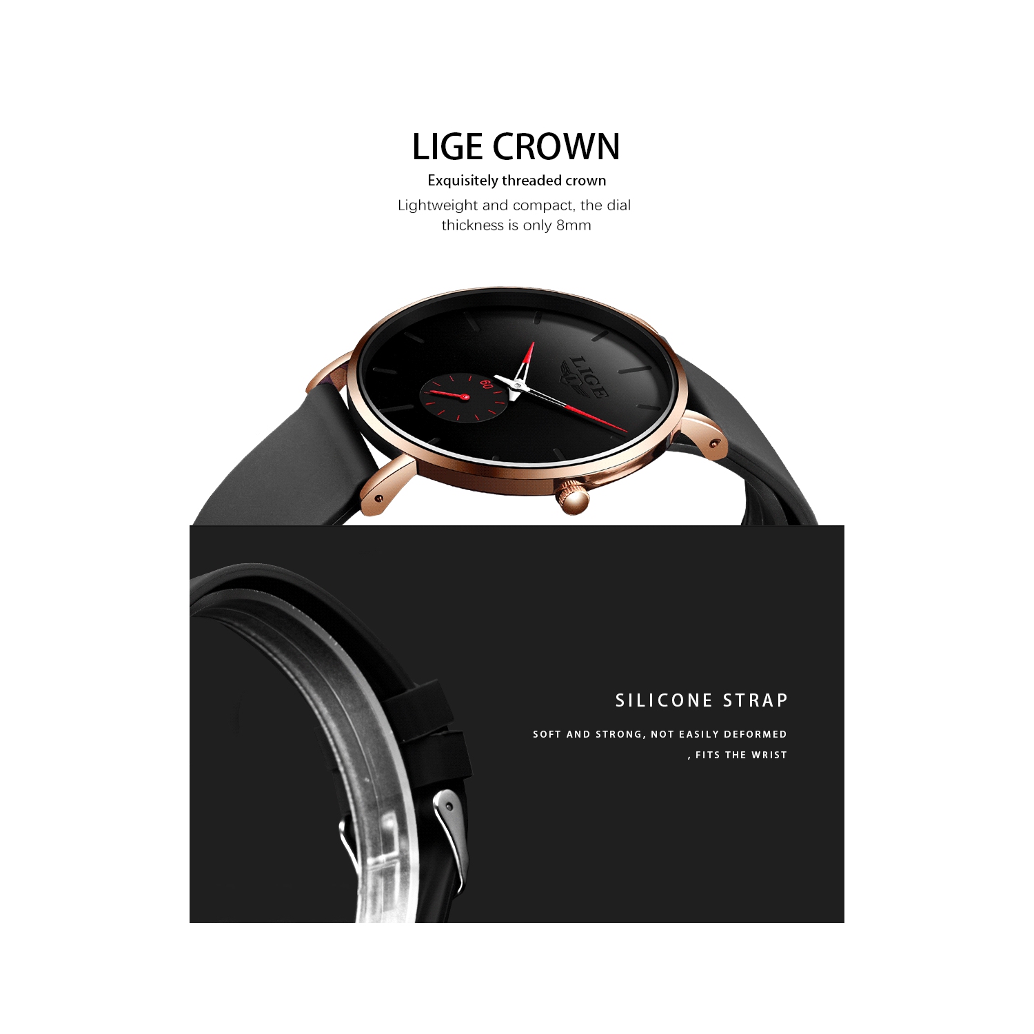 Montre à quartz classique pour hommes LIGE | Ultramince | Étanche 3 ATM et surface résistante aux rayures | Idées cadeaux exclusives TUTT