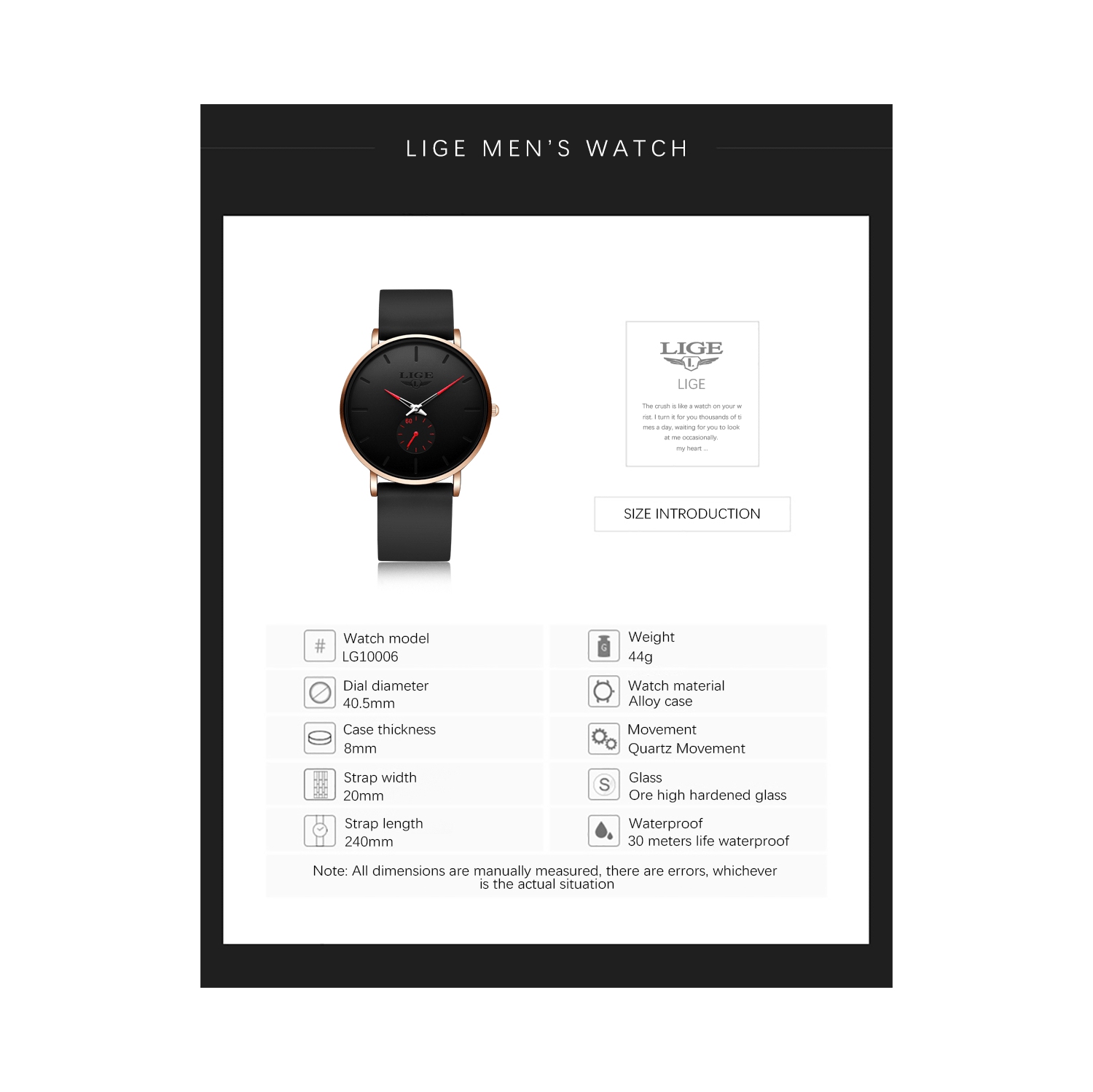 LIGE Men's Classic Quartz Watch | Ultra-thin | Waterproof 3ATM and scratch resistance surface | TUTT Exclusive