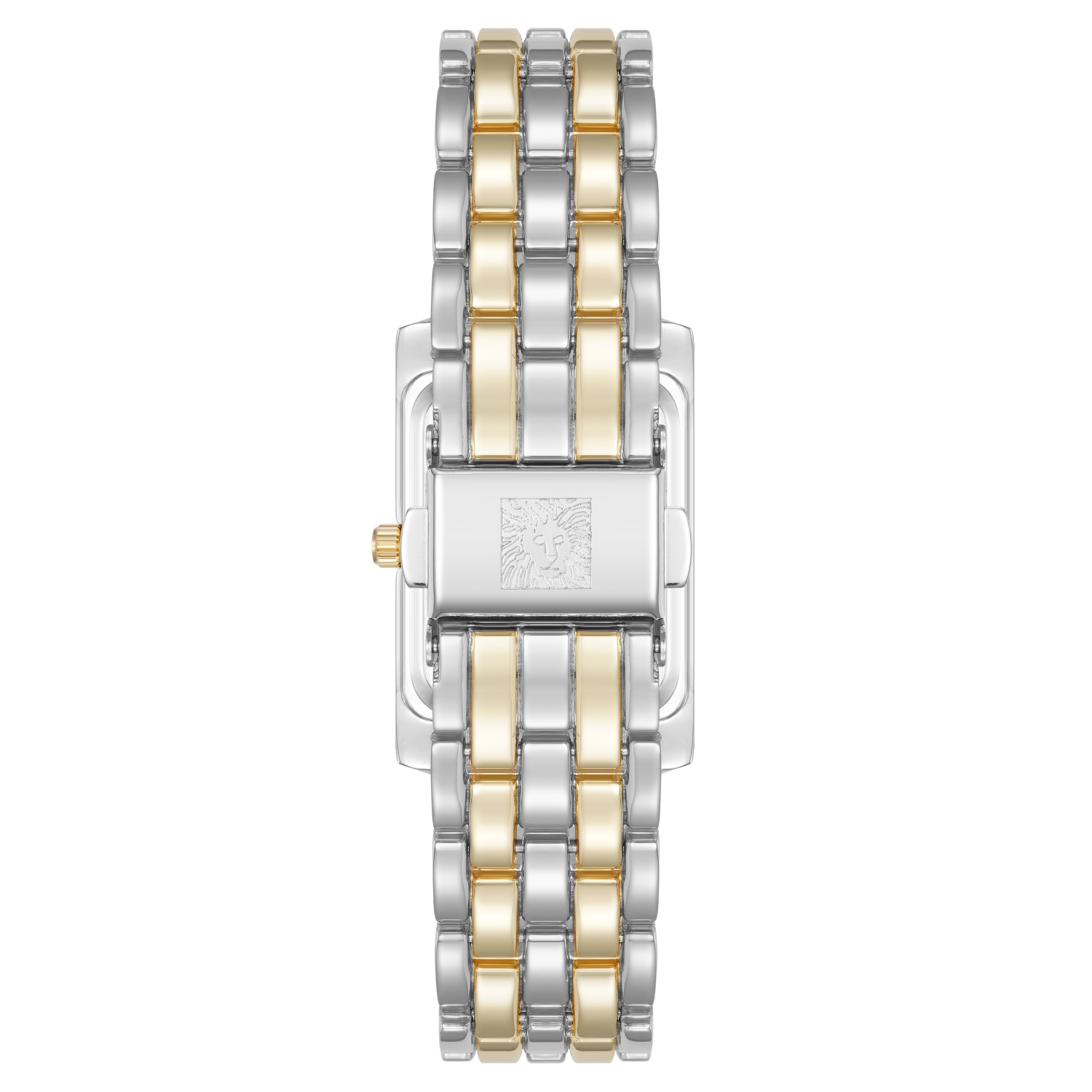 Anne Klein Women’s 25mm Two-Tone Rectangular Watch with Black Dial and Gold-Silver Bracelet