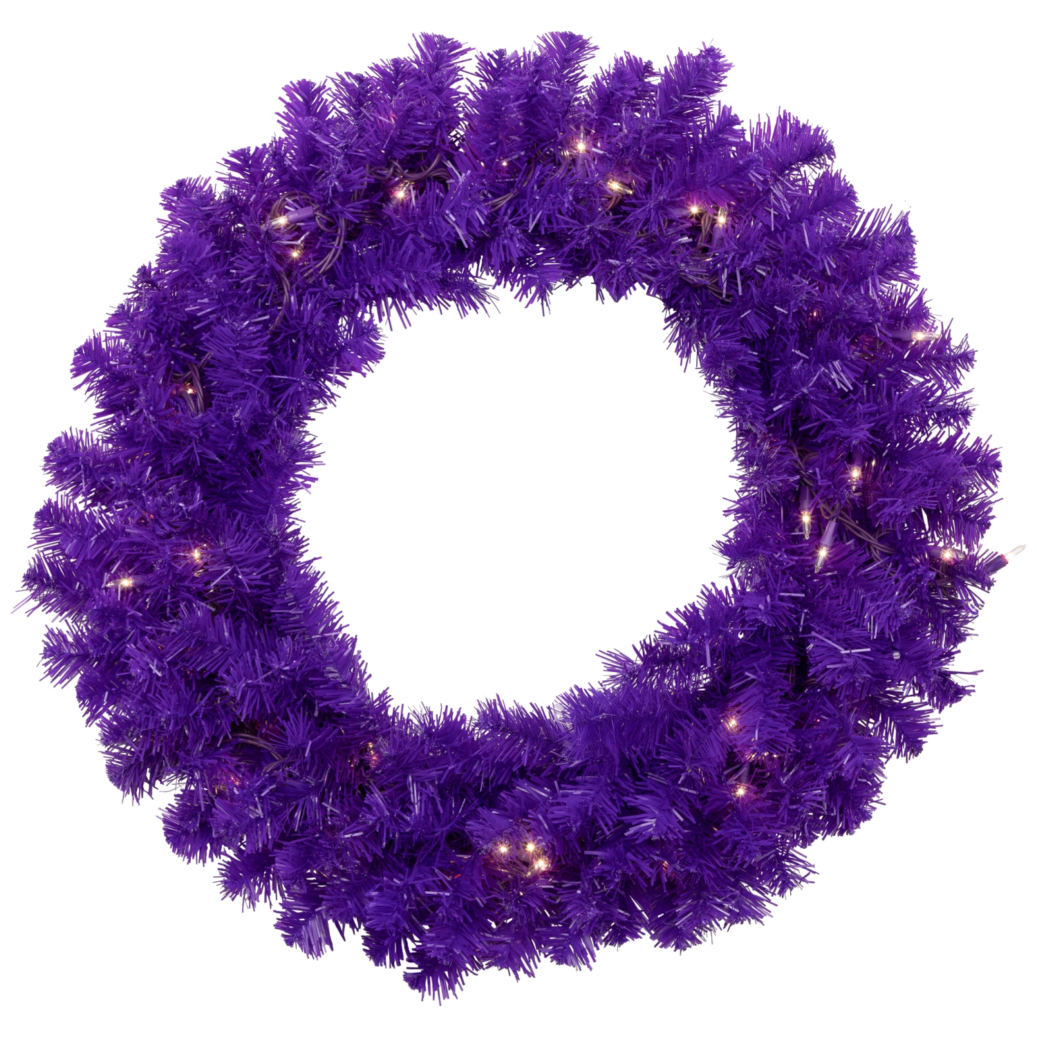 Pre-Lit Artificial Pine Christmas Wreath - 24" - Purple - Clear Lights