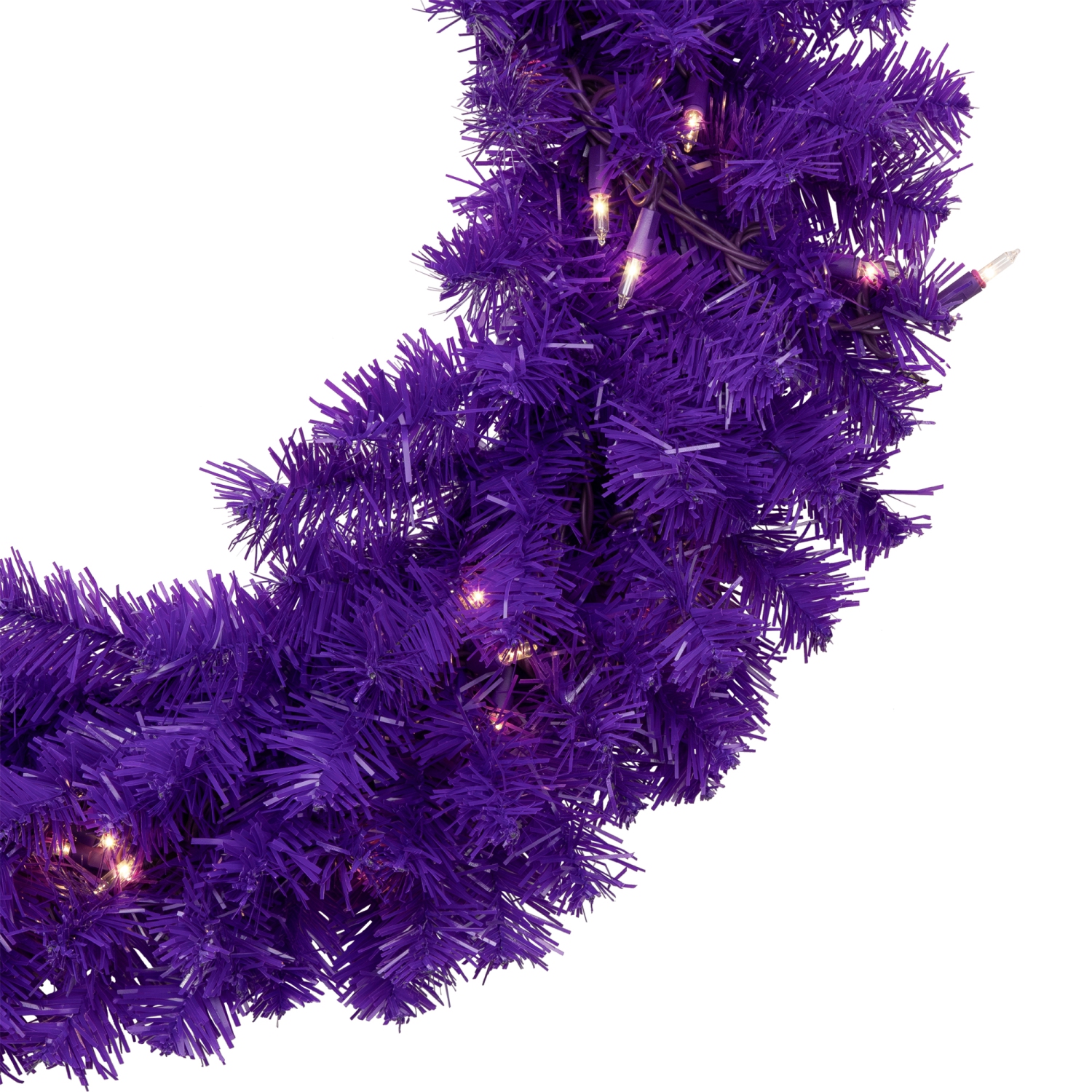 Pre-Lit Artificial Pine Christmas Wreath - 24" - Purple - Clear Lights