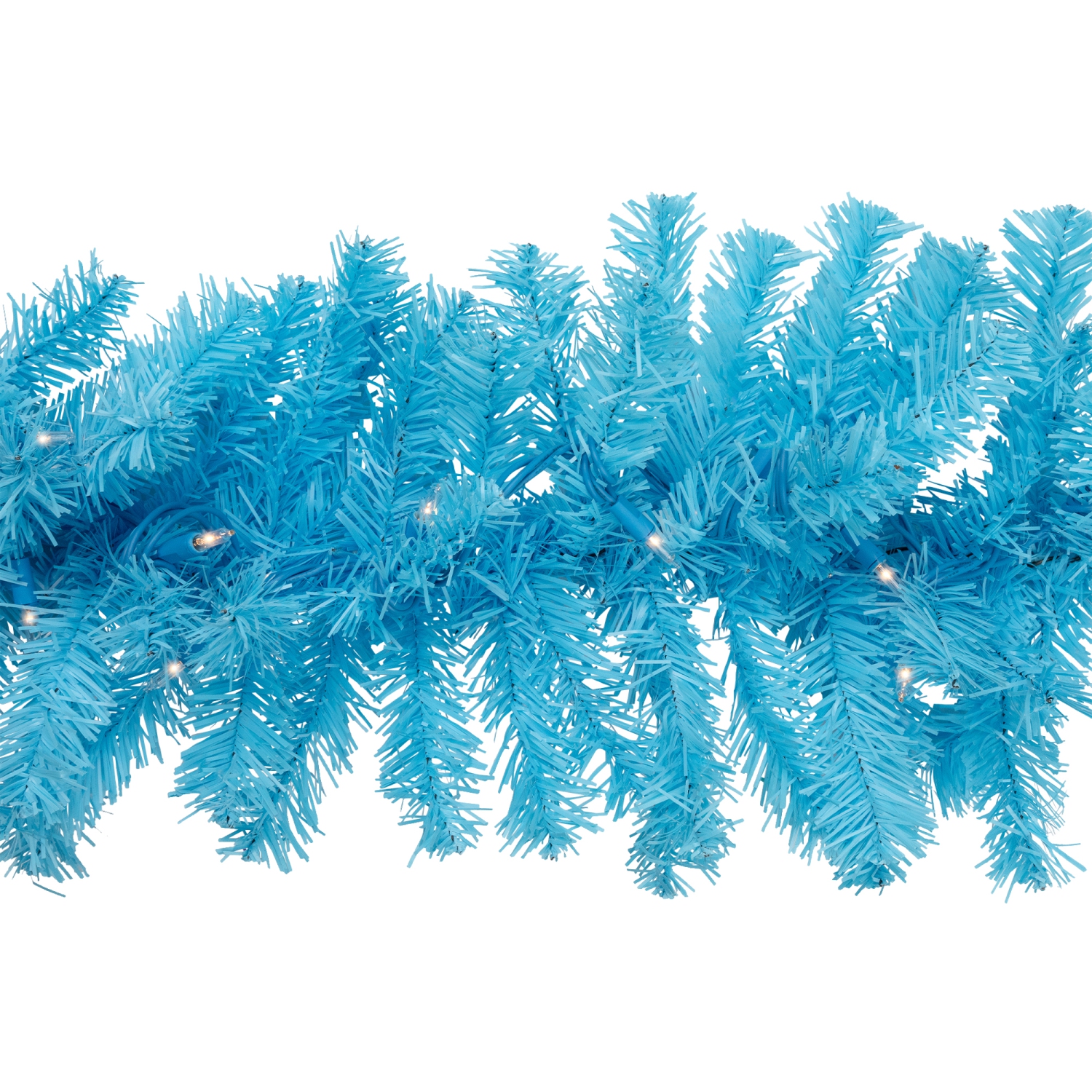 Guirlande de Noël en pin artificiel illuminée - 9 pi - Bleu ciel - Lumières transparentes