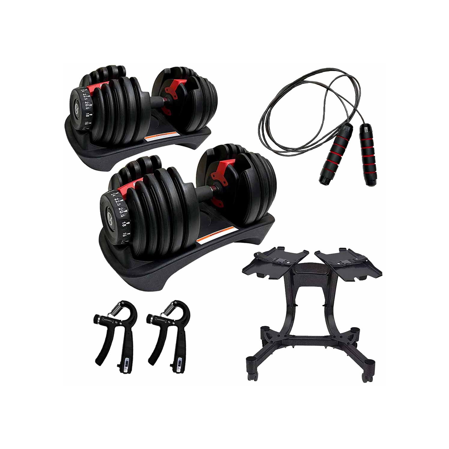 MotionGrey Adjustable Dumbbells 5-52.5 LB with High Strength Hand Grip & Converter - Dumbell Stand, Jumping Ropse and Anti-Slip Metal Hand