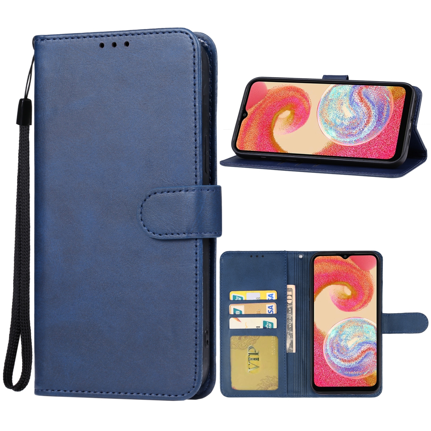 [CS] Étui portefeuille portefeuille à rabat magnétique en cuir pour Samsung Galaxy A16, bleu marine