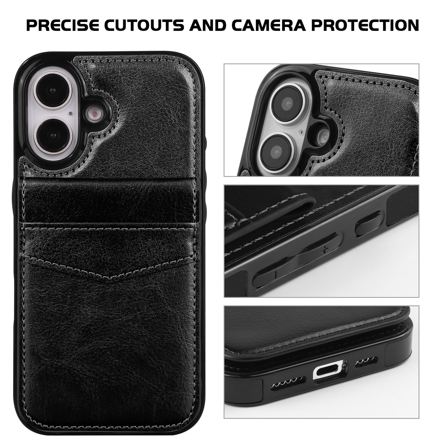 Wallet Case for iPhone 16 6.1 Inch with Card Holder Slots PU Leather Kickstand Magnetic Lock Durable Lightweight Shockproof Full Body Protective