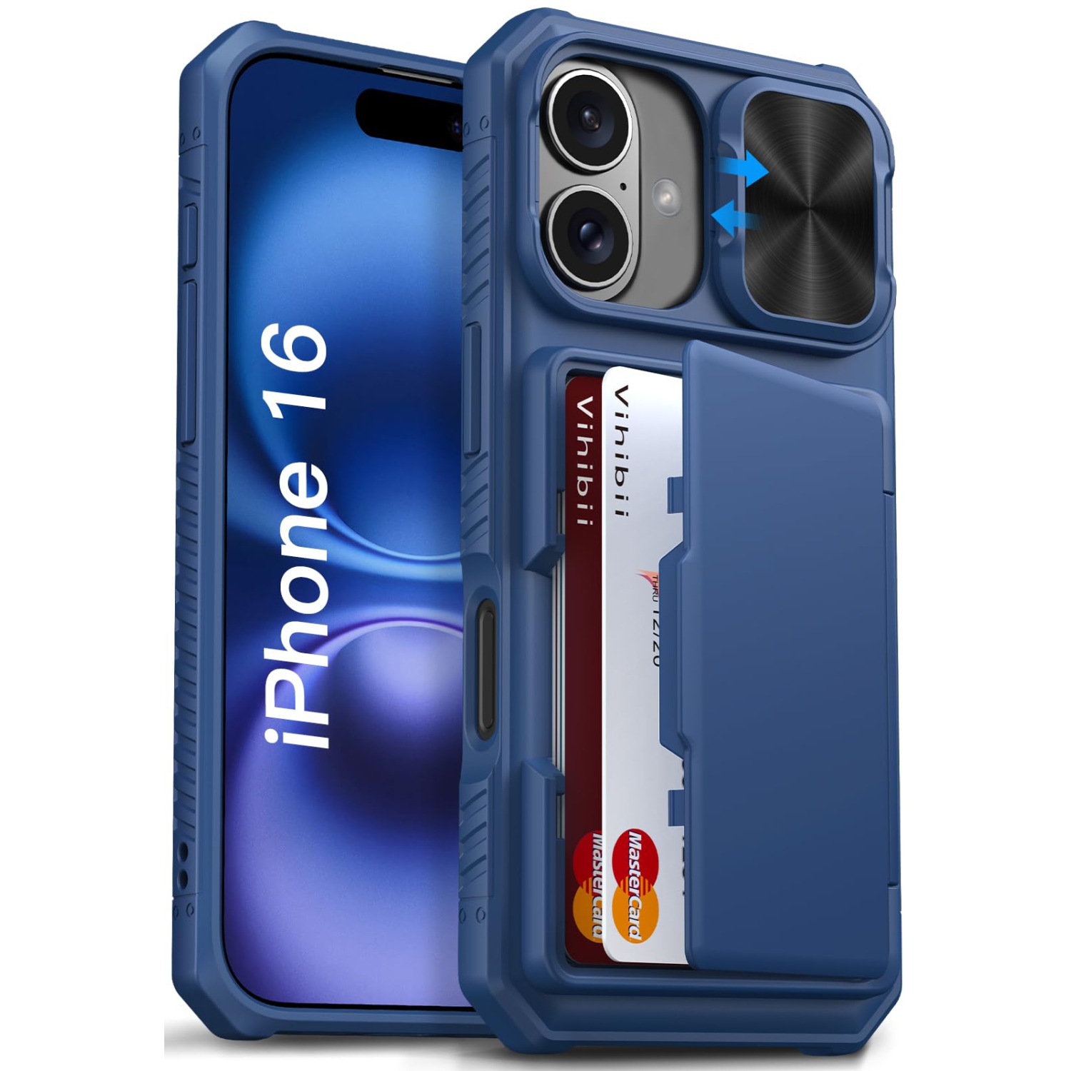iPhone 16 Wallet Case with Card Holder RFID Blocking & Slide Camera Cover & Raised Edges Protect Screen, Shockproof Rugged Phone Case for iPhone 16