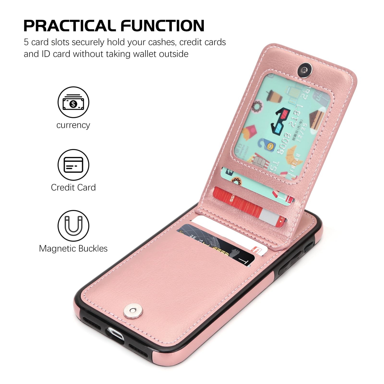 Wallet Case for iPhone 16 6.1 Inch with Card Holder Slots PU Leather Kickstand Magnetic Lock Durable Lightweight Shockproof Full Body Protective