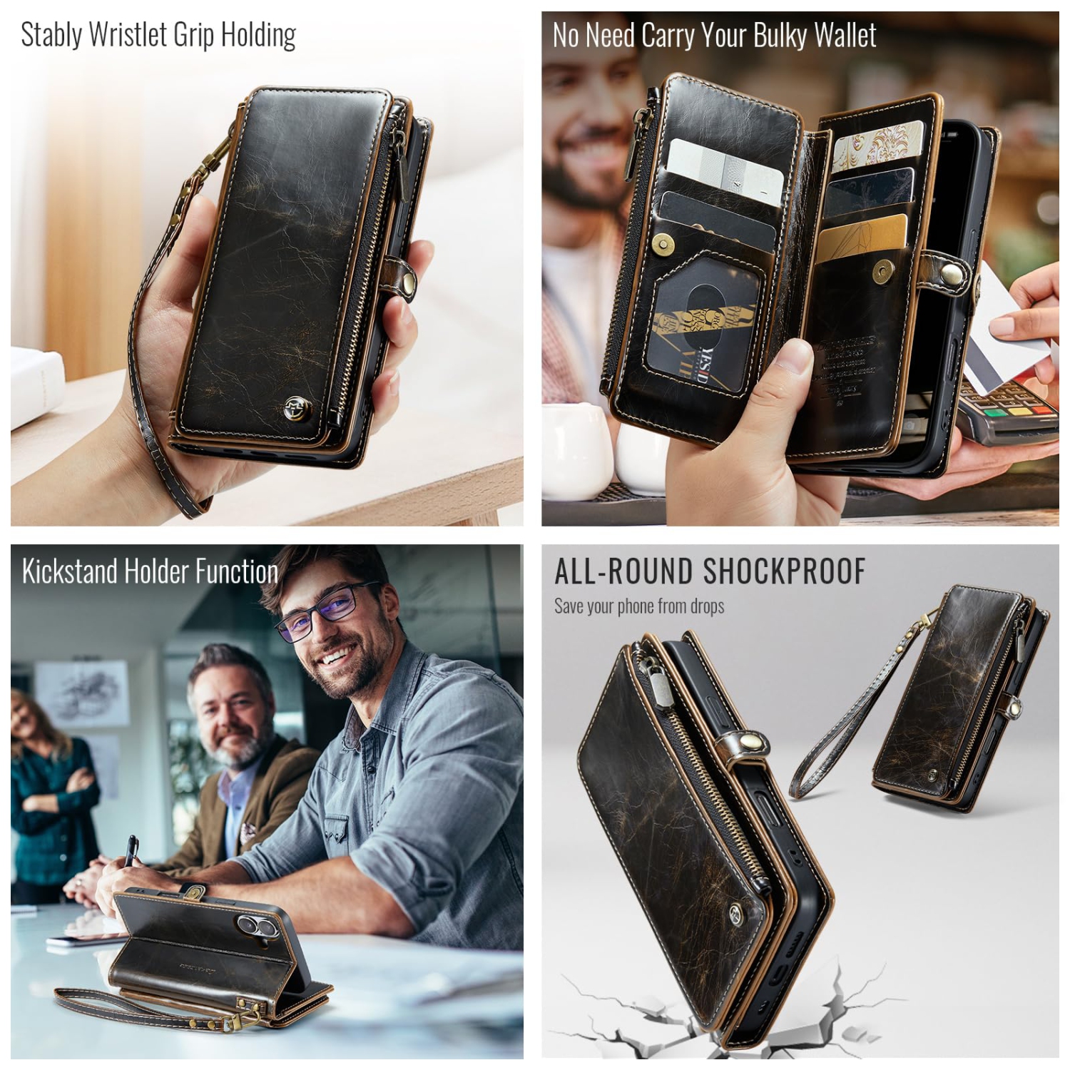 Étui pour iPhone 16? Blocage RFID? Pour iPhone 16 Étui portefeuille pour femme homme avec porte-carte, PU cuir fermeture éclair éclair étui