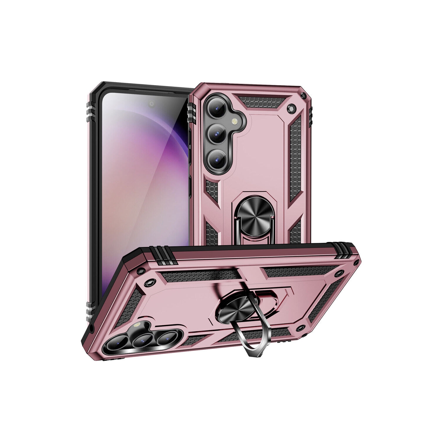 [CS] Hybrid Magnetic Hard Kickstand Case Cover with Ring Holder for Samsung Galaxy A16, Rose Gold