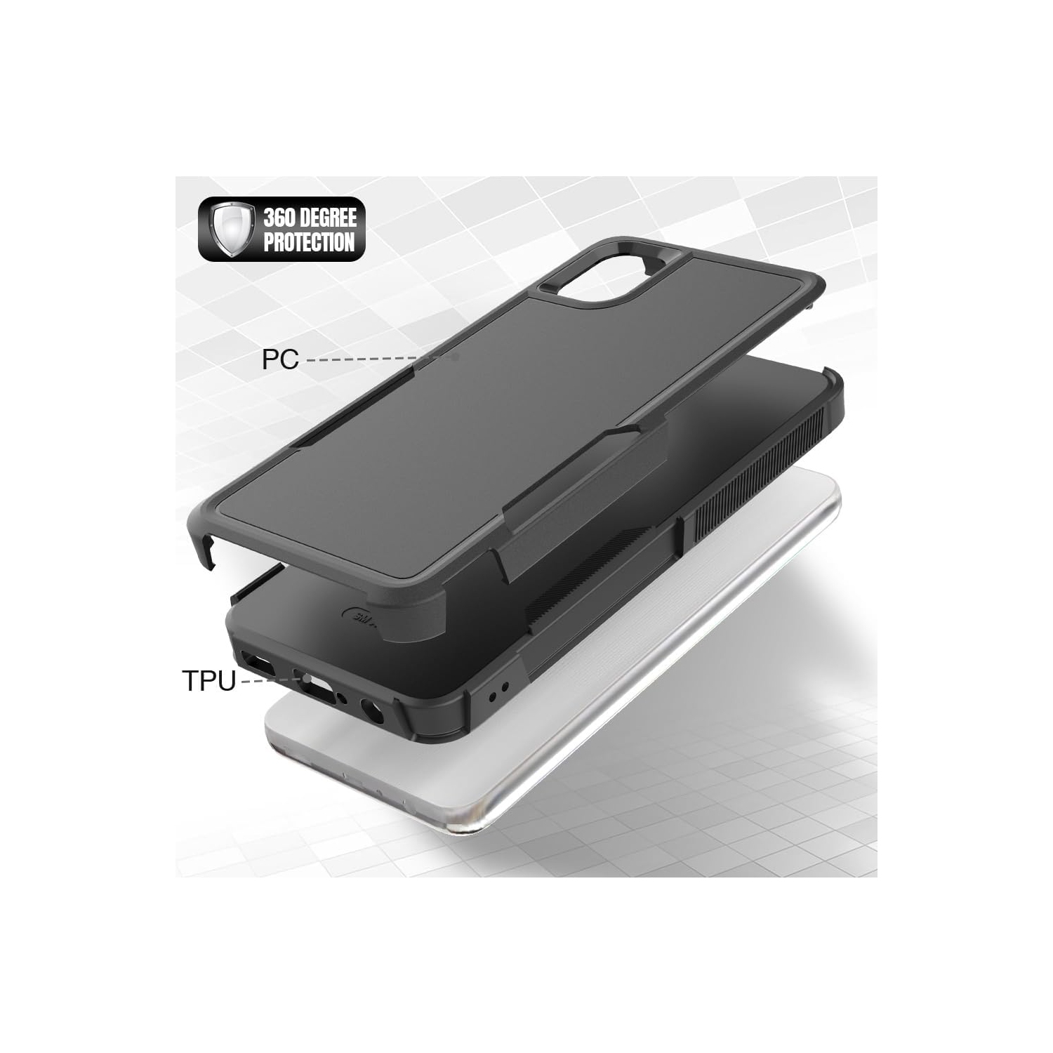 [CS] Étui rigide à double couche avec protection en caoutchouc robuste pour Samsung Galaxy A06, noir