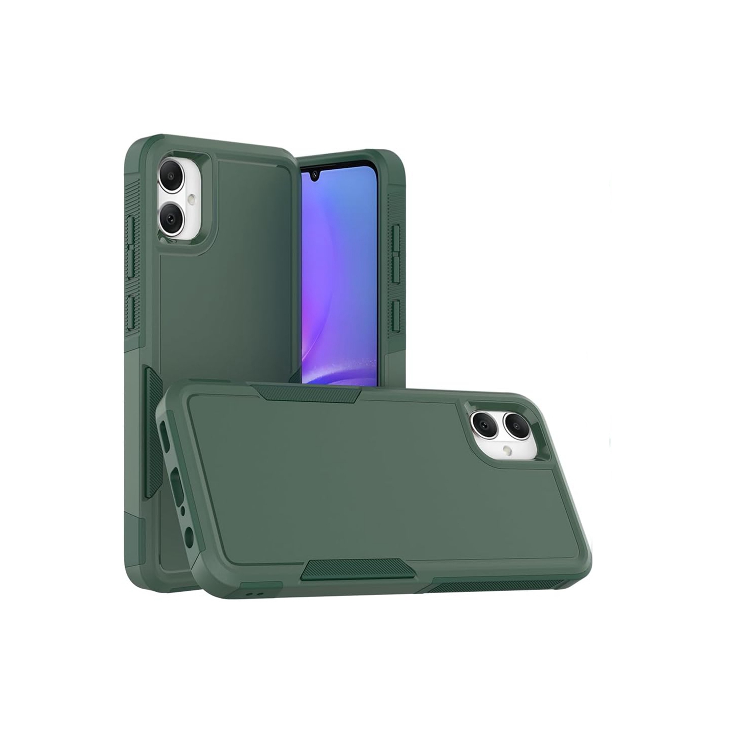[CS] Dual Layers Heavy Duty Rubber Armor Bumper Hard Case Cover for Samsung Galaxy A06, Midnight Green