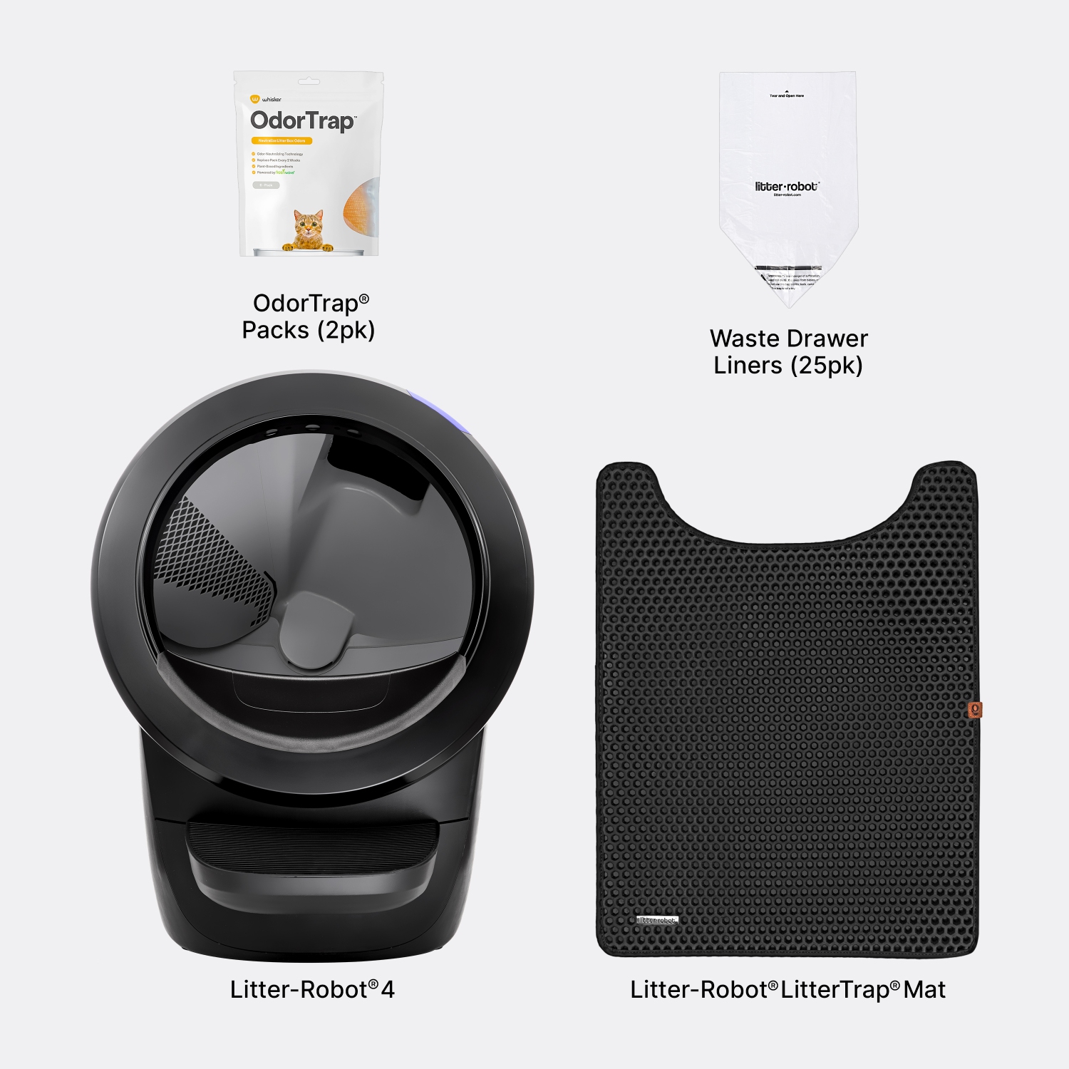 Litière-Robot 4 pour débutants de Whisker, noir - Boîte à litière automatique et autonettoyante, comprend 1 an d'abonnement à WhiskerCare