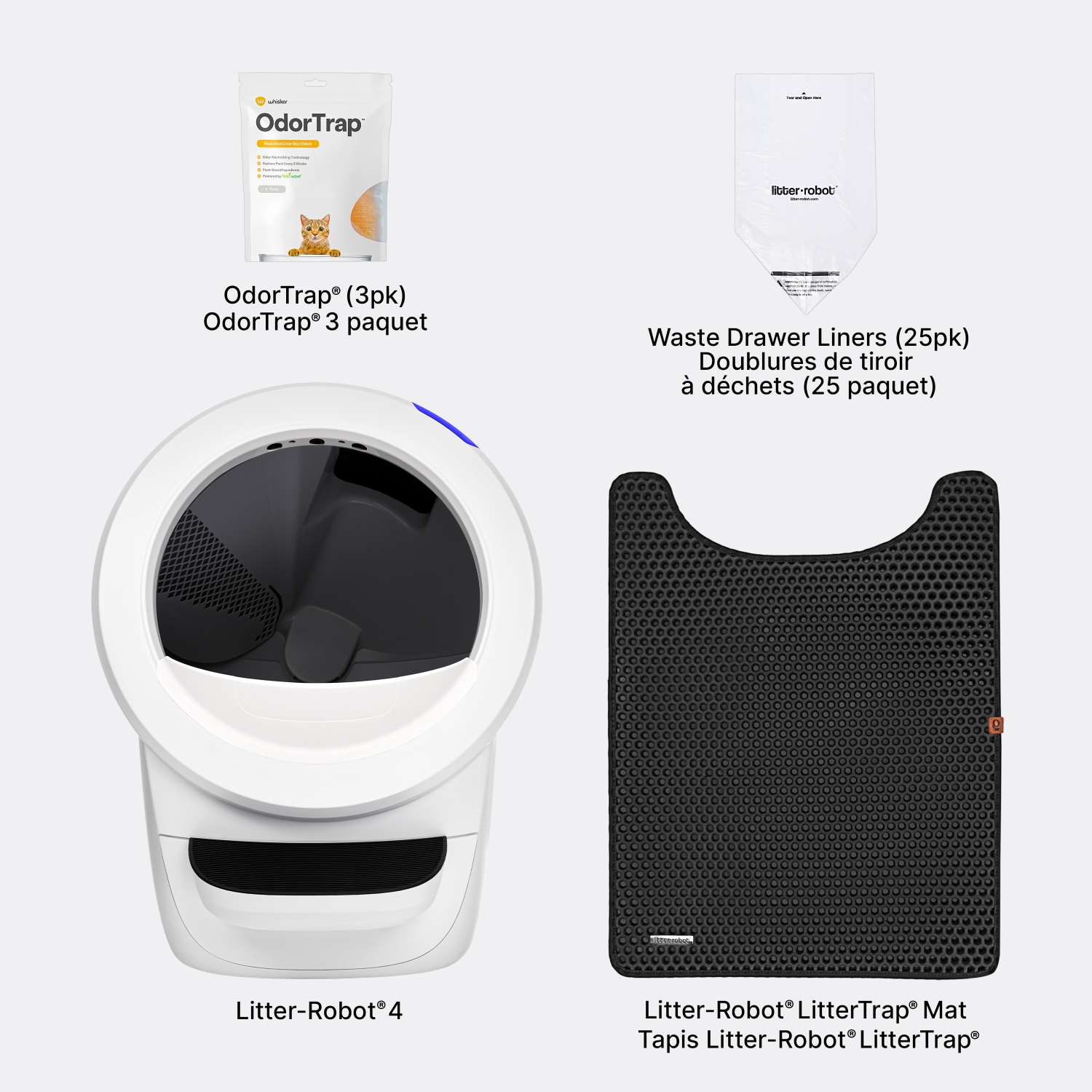Ensemble pour débutants Litter-Robot 4 de Whisker, blanc - Boîte à litière automatique autonettoyante, comprend 1 an d'abonnement à WhiskerCare