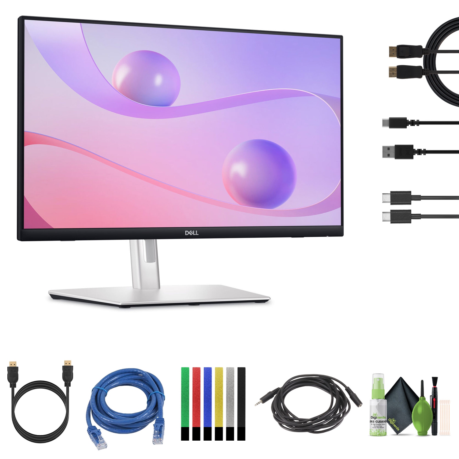 Dell 24 P2424HT Monitor Bundle with Network Cable, Headphone Extender, Cleaning Kit, and Cable Ties