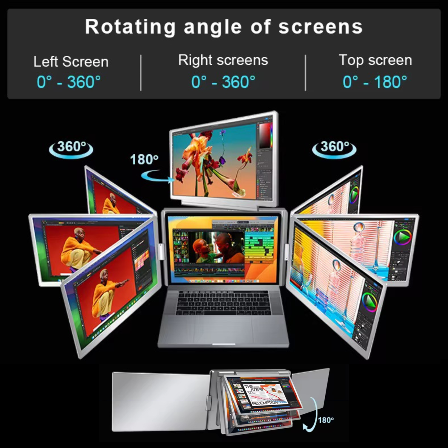 Prolongateur TUTT pour quatre écrans de 16&nbsp;po | Configuration d'un câble simple | IPS 16:10 | Moniteur portatif autonome pour portable Mac et