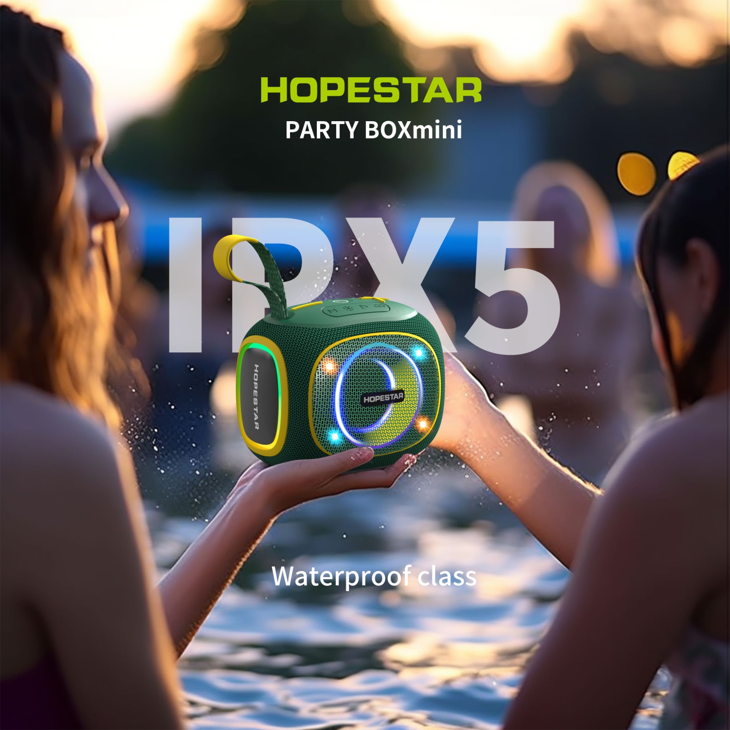 Prtable Wireless 10W Waterproof Party Bluetooth Speaker with RGB Lights, 2400mAh, Black