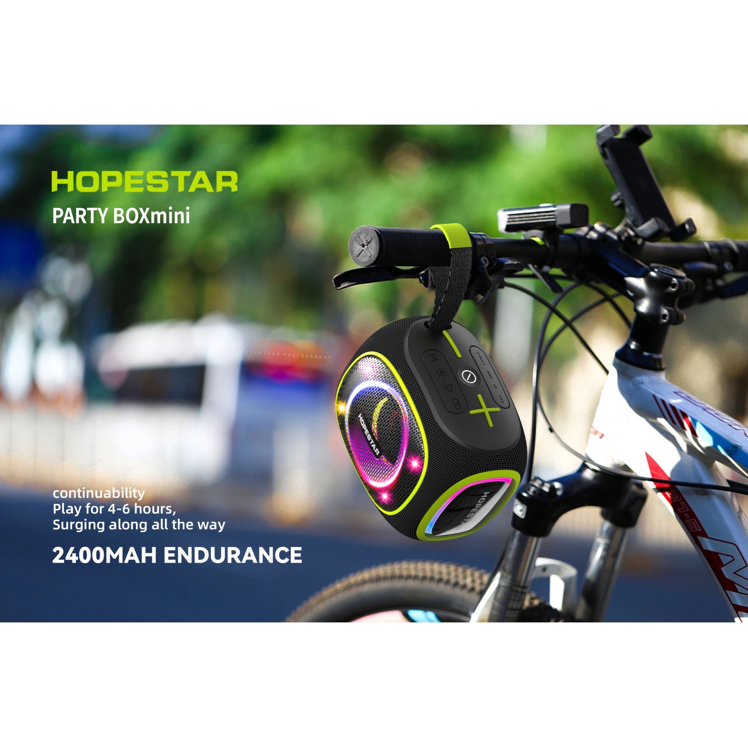 Portable 10W Waterproof Bluetooth Speaker with RGB Lights, 2400mAh - Gray