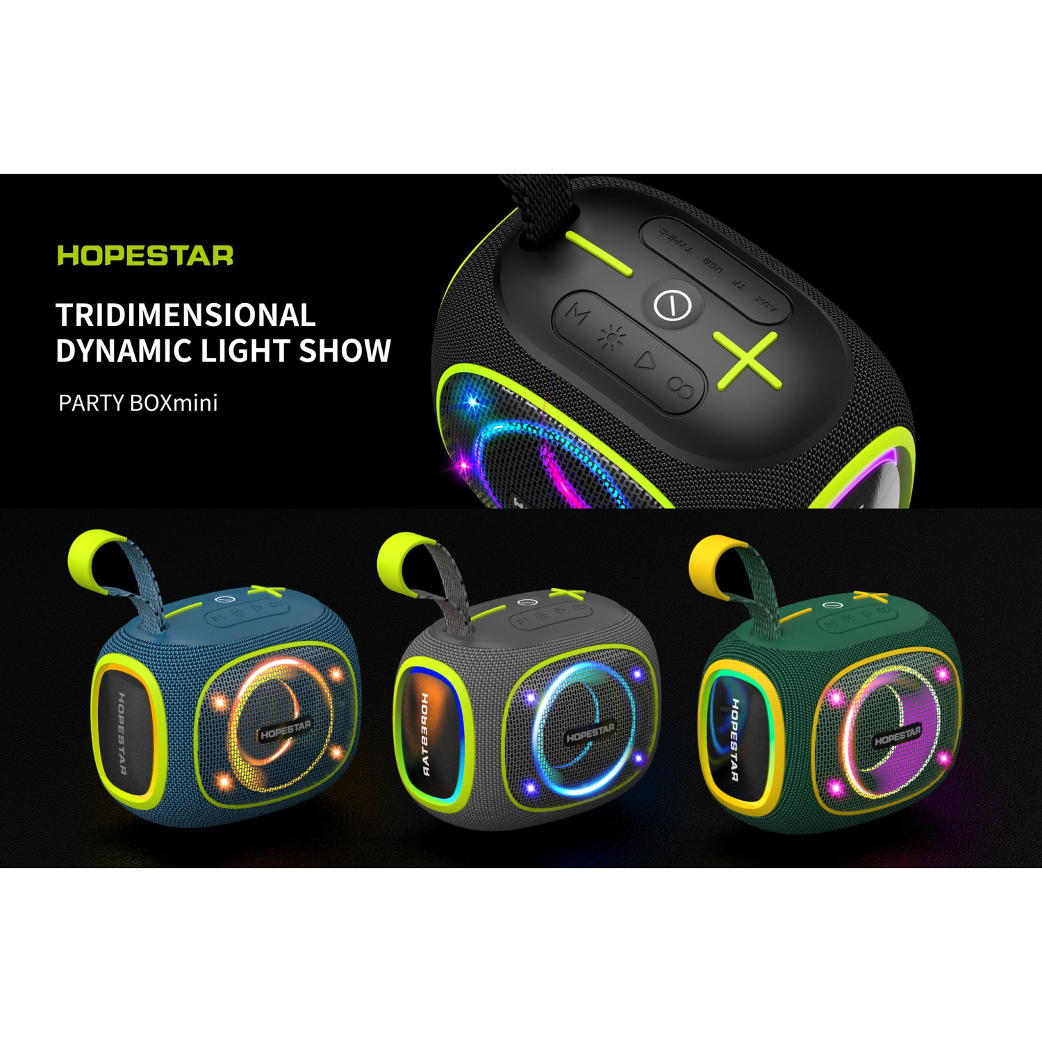 Portable 10W Waterproof Bluetooth Speaker with RGB Lights, 2400mAh - Gray