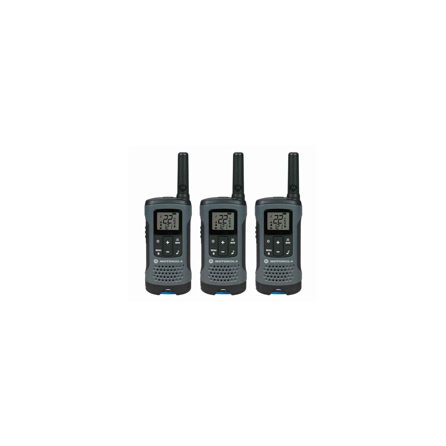 Motorola Solutions, Portable FRS, T200TP, Talkabout, Two-Way Radios, Rechargeable, 22 Channel, 20 Mile, Dark Gray, 3 Pack - Open Box