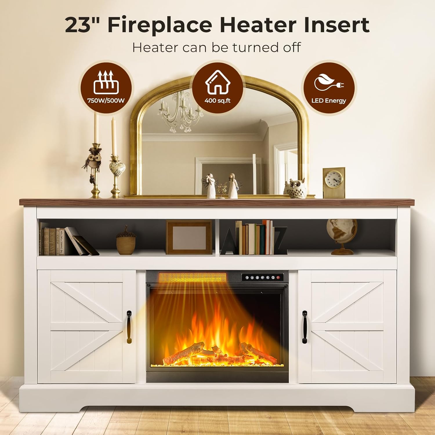 Meuble pour téléviseur avec foyer électrique FLAME de ZAFRO pour téléviseur de 65&nbsp;po ou moins, 4 flammes et 12 couleurs de bûches, console