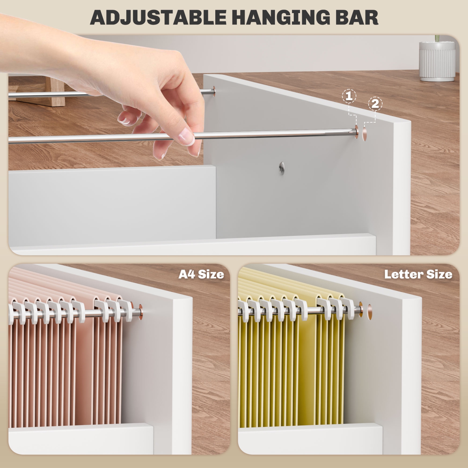 HOMCOM – Classeur à 3 tiroirs avec verrou, classeur vertical mobile avec barre de suspension pour A4, dossiers de format lettre, bureau à domicile,