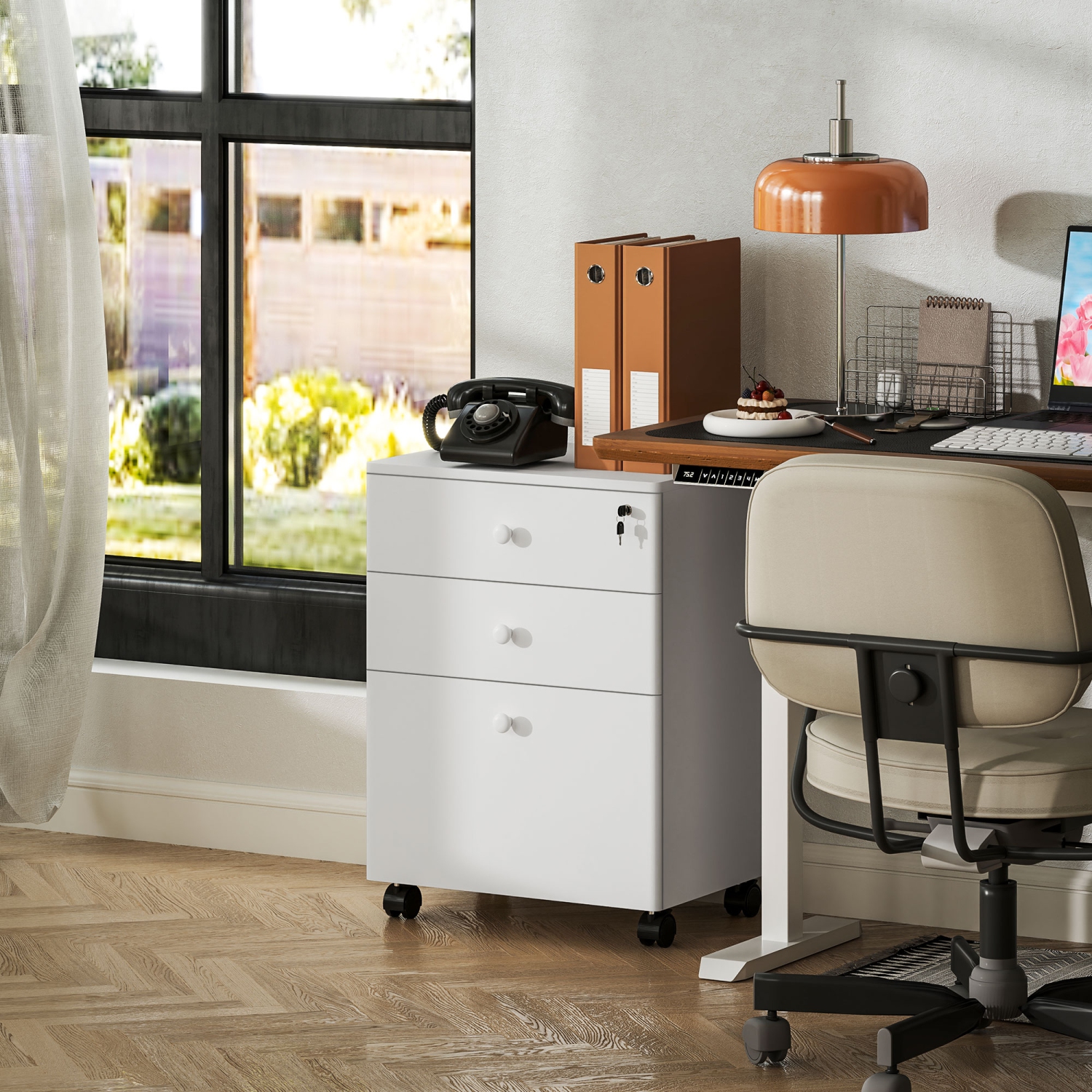 HOMCOM – Classeur à 3 tiroirs avec verrou, classeur vertical mobile avec barre de suspension pour A4, dossiers de format lettre, bureau à domicile,