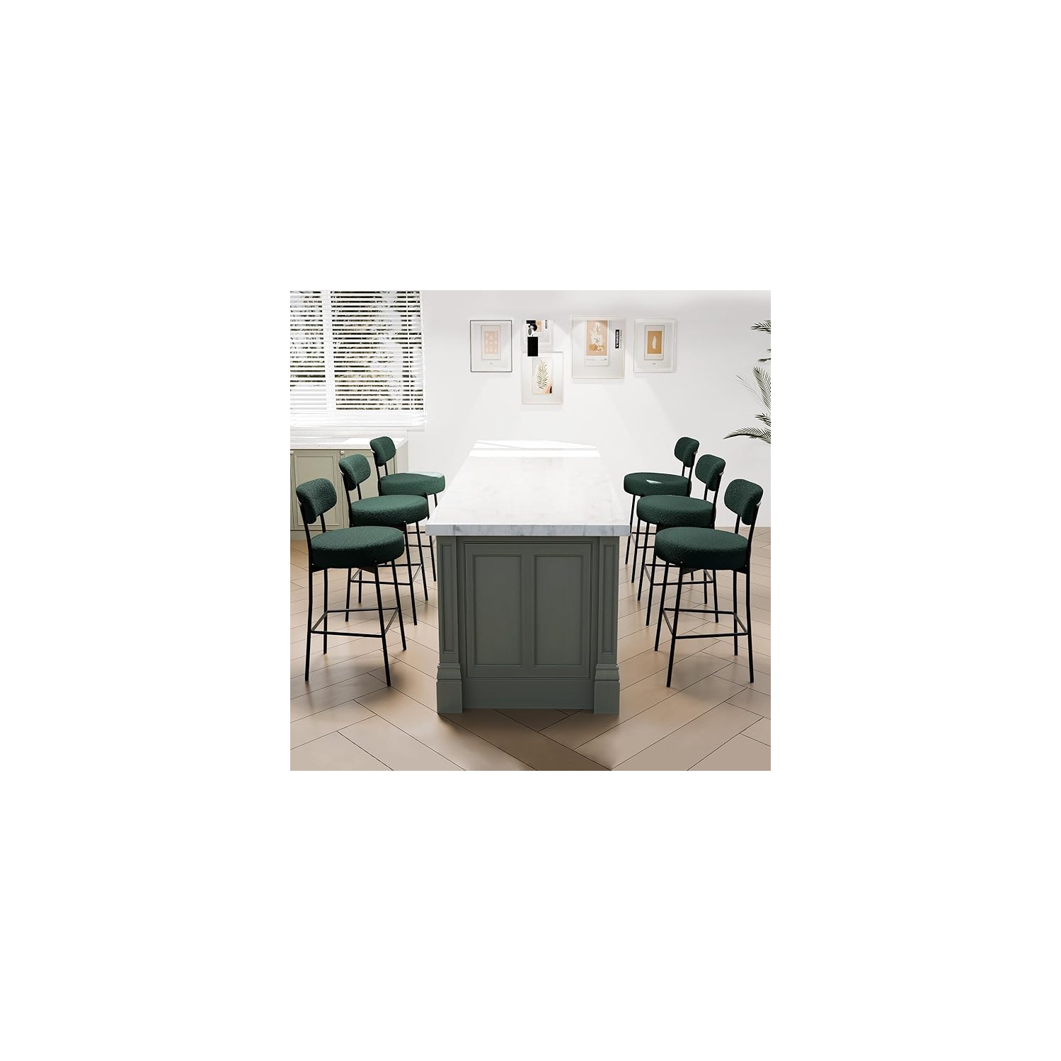 DYHOME Bar Stools Set of 6, 27 Inches Counter Height Kitchen Bar Stools with Back, Modern Metal Tall Bar Stools for Kitchen Island, Green