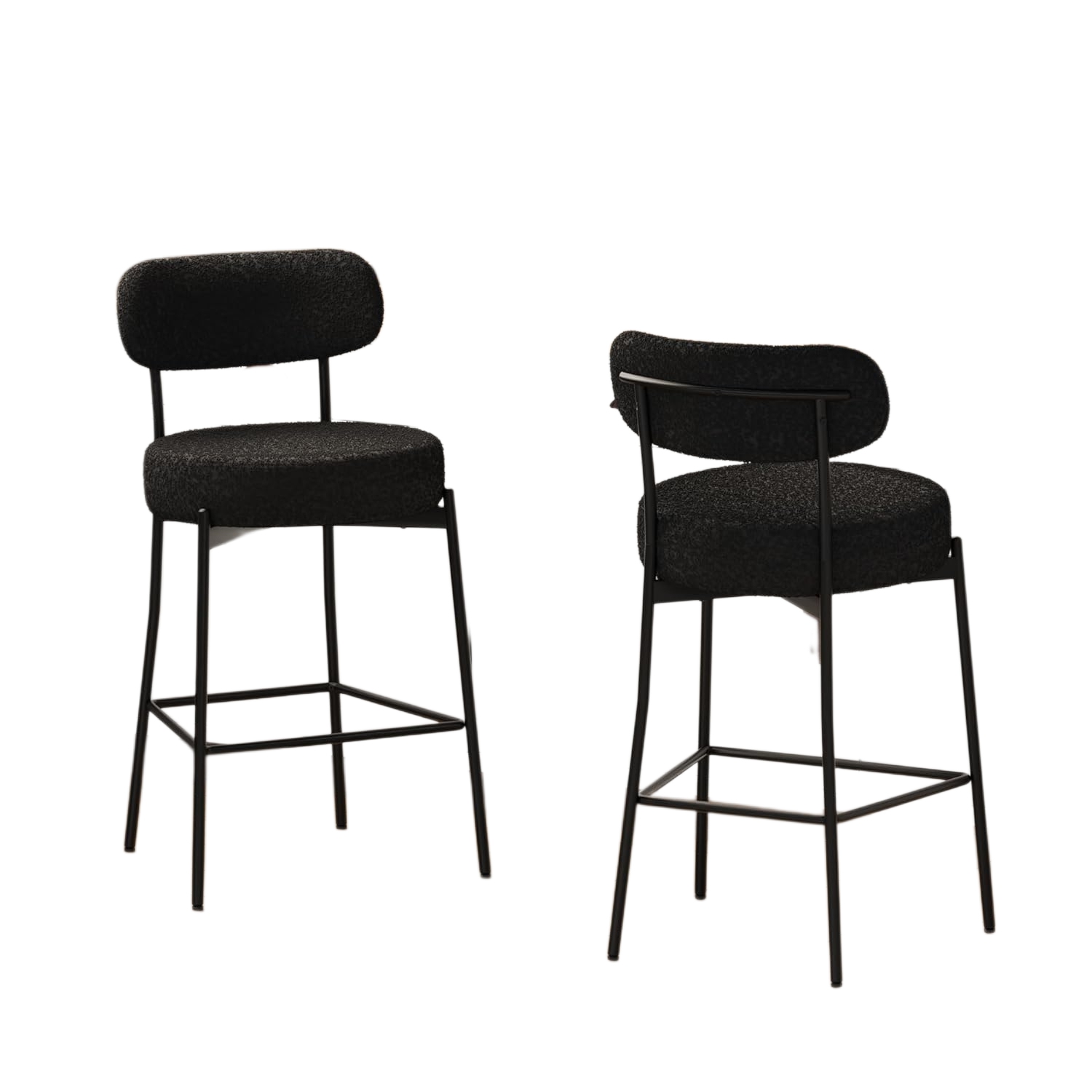 DYHOME Black Bar Stools Set of 6, 27 Inches Counter Height Bar Stools with Back, Modern Metal Legs Boucle Tall Bar Chairs for Kitchen Island