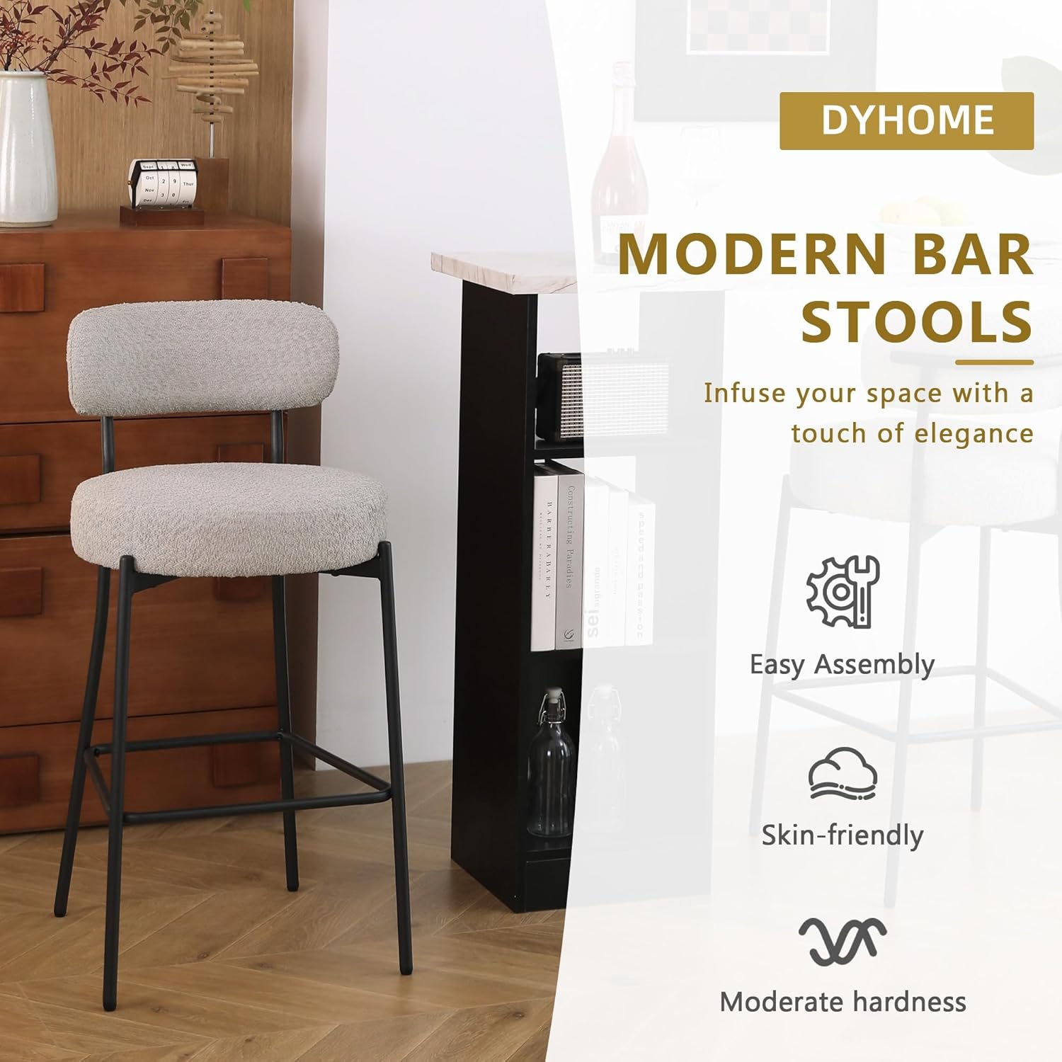 DYHOME Counter Height Bar Stools Set of 6, 27 Inches Modern Kitchen Bar Stools with Back, Metal Legs Tall Bar Chair for Kitchen Island, Gray