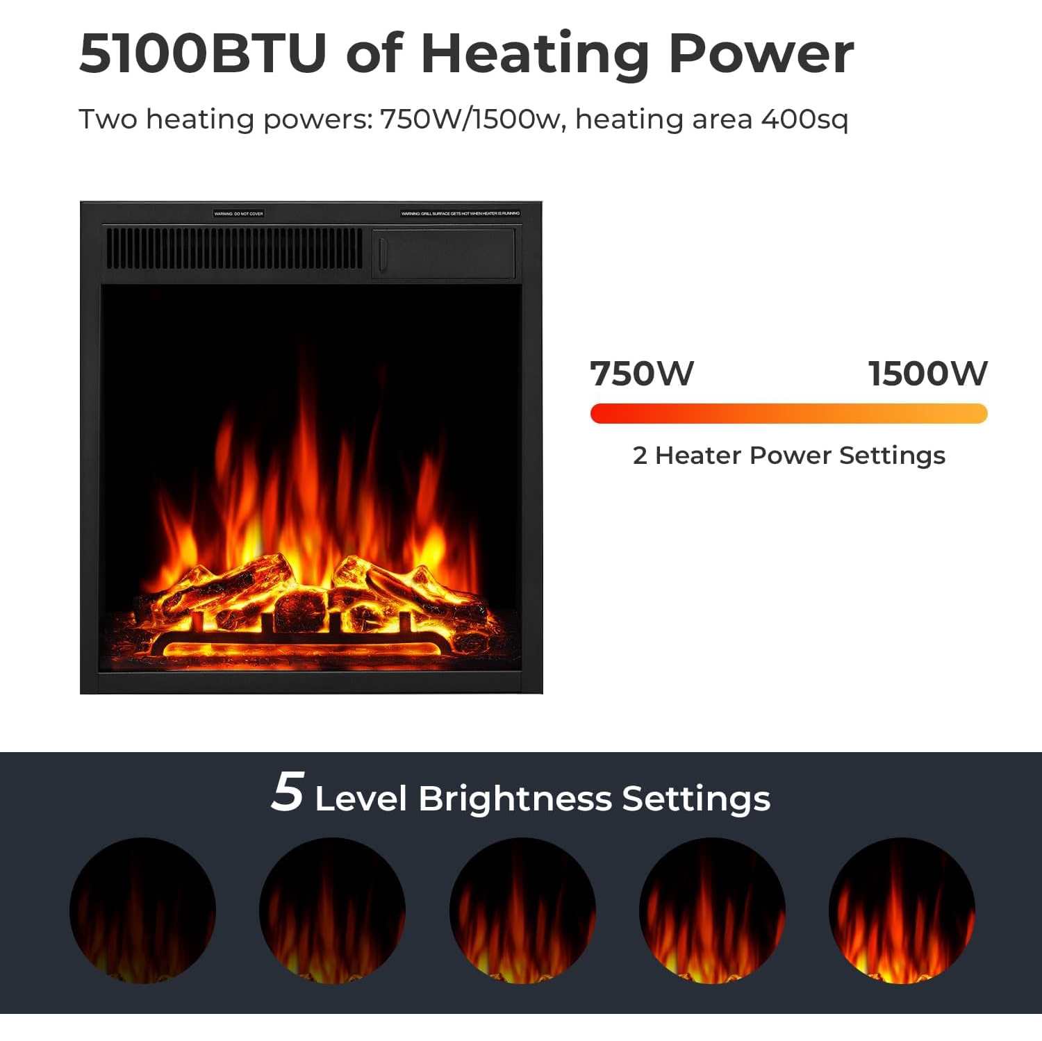 Foyer électrique en coin 43&nbsp;po avec cadre en bois de ZAFRO, meuble pour téléviseur avec foyer électrique autonome, télécommande, flamme DEL