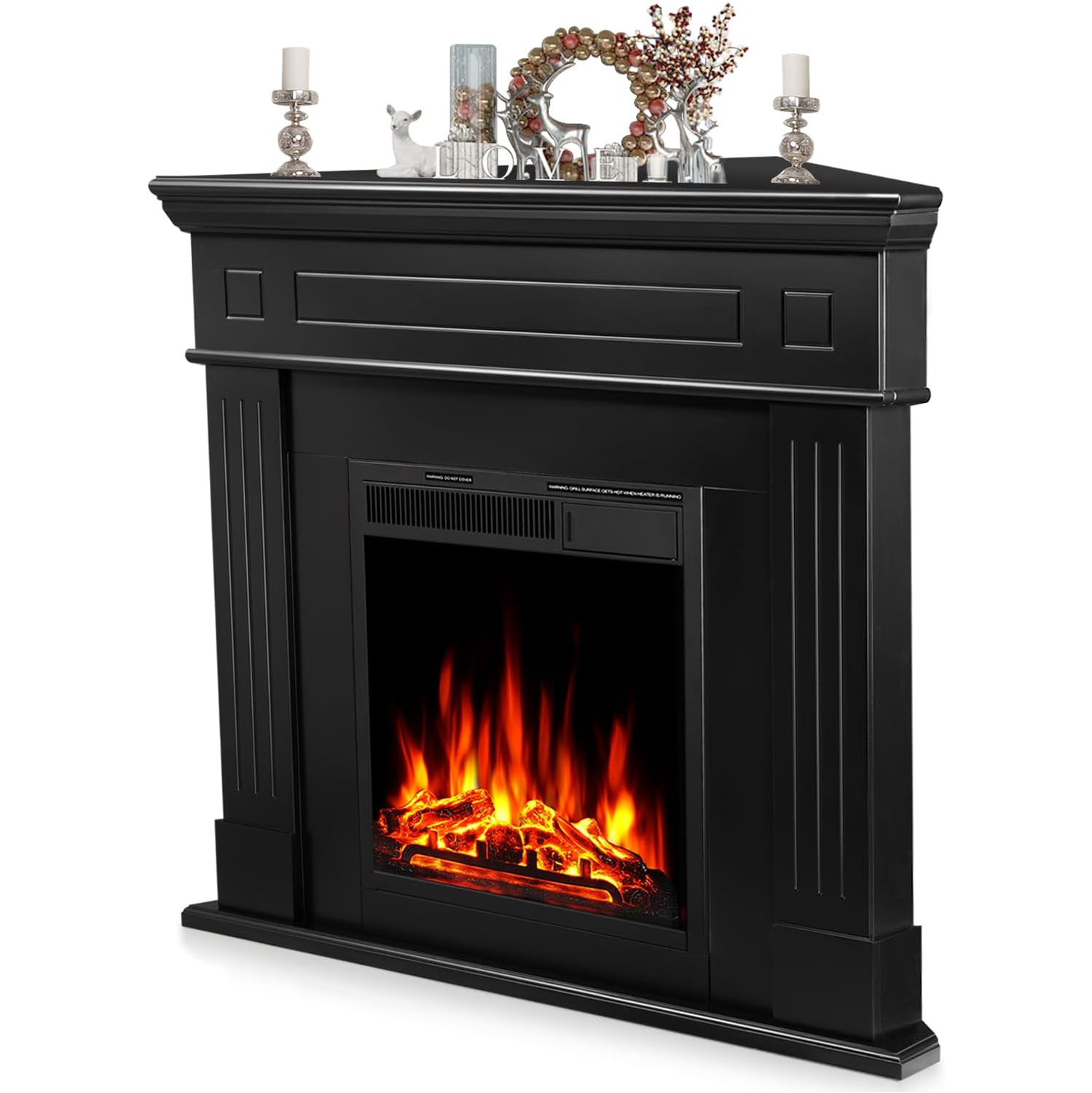 Foyer électrique en coin 43&nbsp;po avec cadre en bois de ZAFRO, meuble pour téléviseur avec foyer électrique autonome, télécommande, flamme DEL