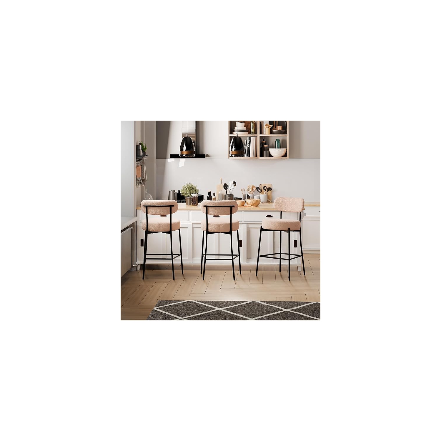 DYHOME Bar Stools Set of 3, 27 Inches Counter Height Kitchen Bar Stools with Back, Modern Metal Tall Bar Stools for Kitchen Island, Light Brown