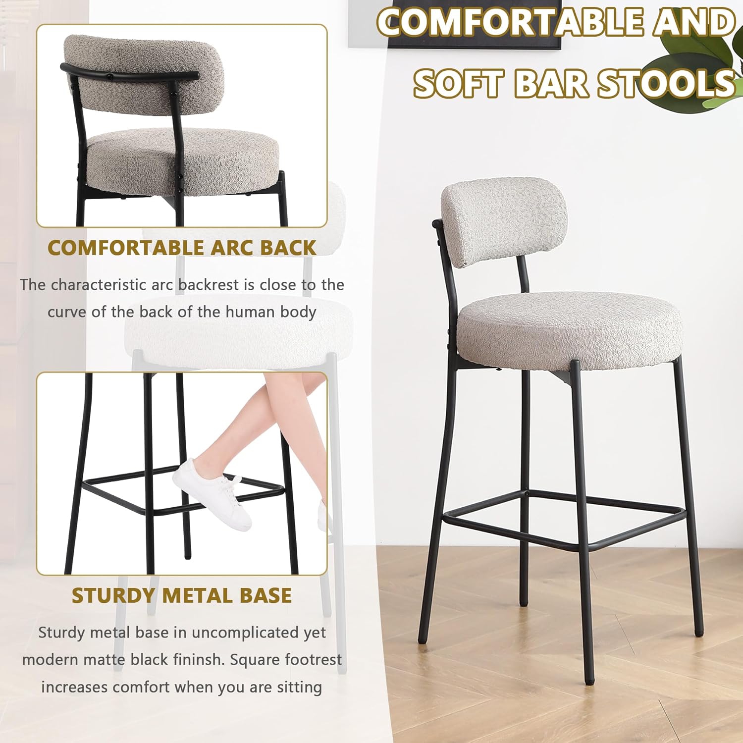 DYHOME Bar Stools Set of 3, 27 Inches Counter Height Kitchen Bar Stools with Back, Modern Metal Tall Bar Stools for Kitchen Island, Grey