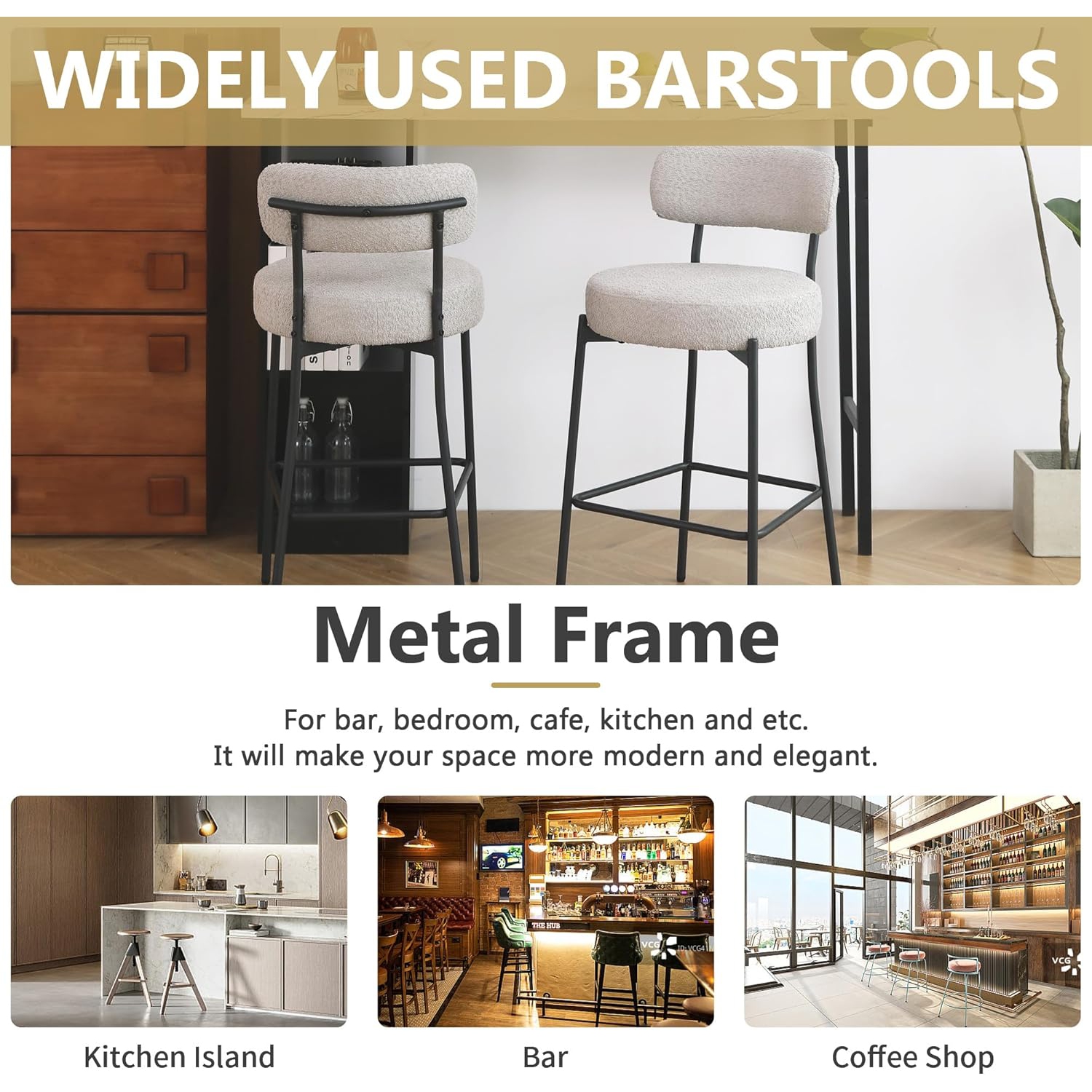 DYHOME Bar Stools Set of 3, 27 Inches Counter Height Kitchen Bar Stools with Back, Modern Metal Tall Bar Stools for Kitchen Island, Grey