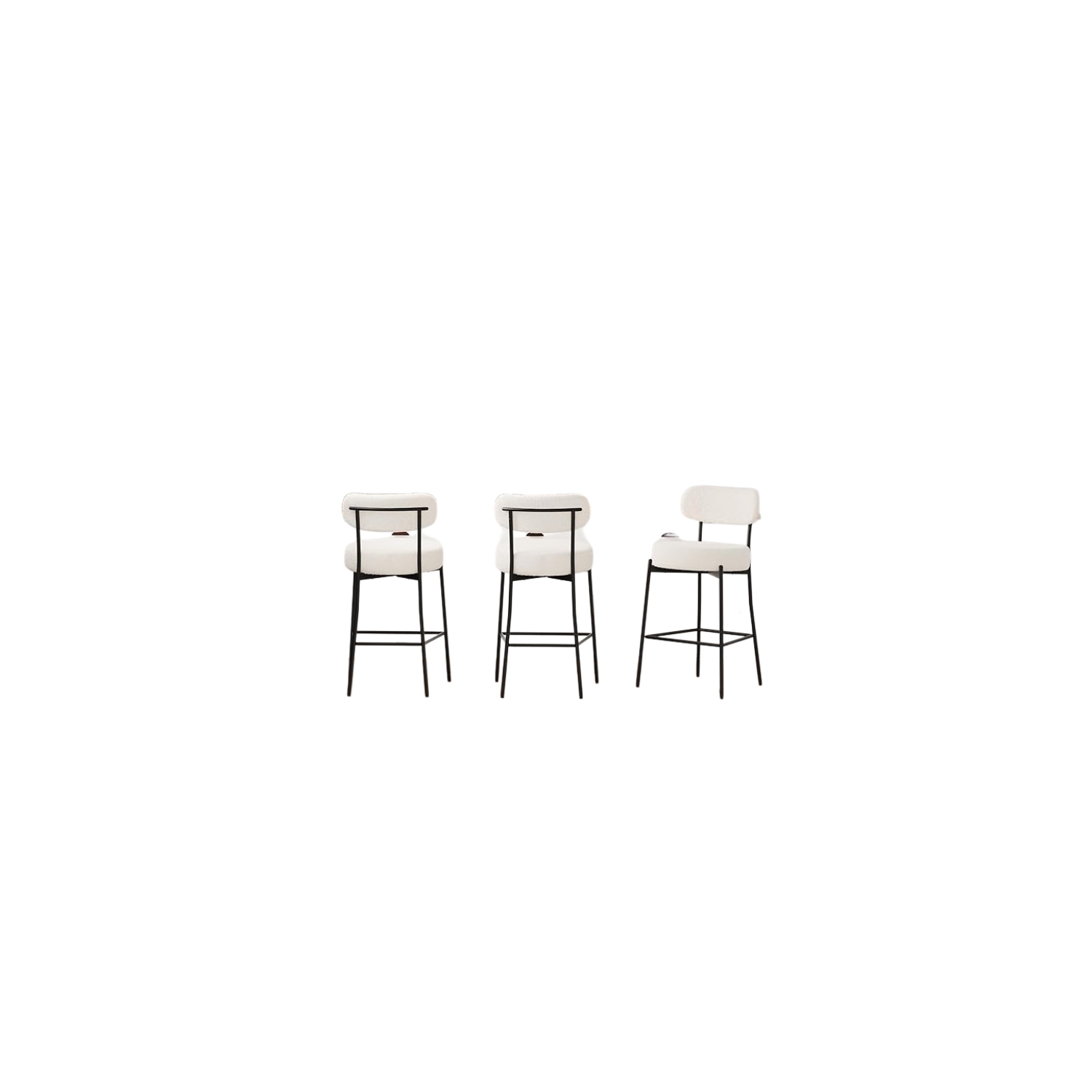 DYHOME White Bar Stools Set of 3, 27 Inches Boucle Counter Height Bar Stools with Back, Modern Metal Tall Bar Stools for Kitchen Island