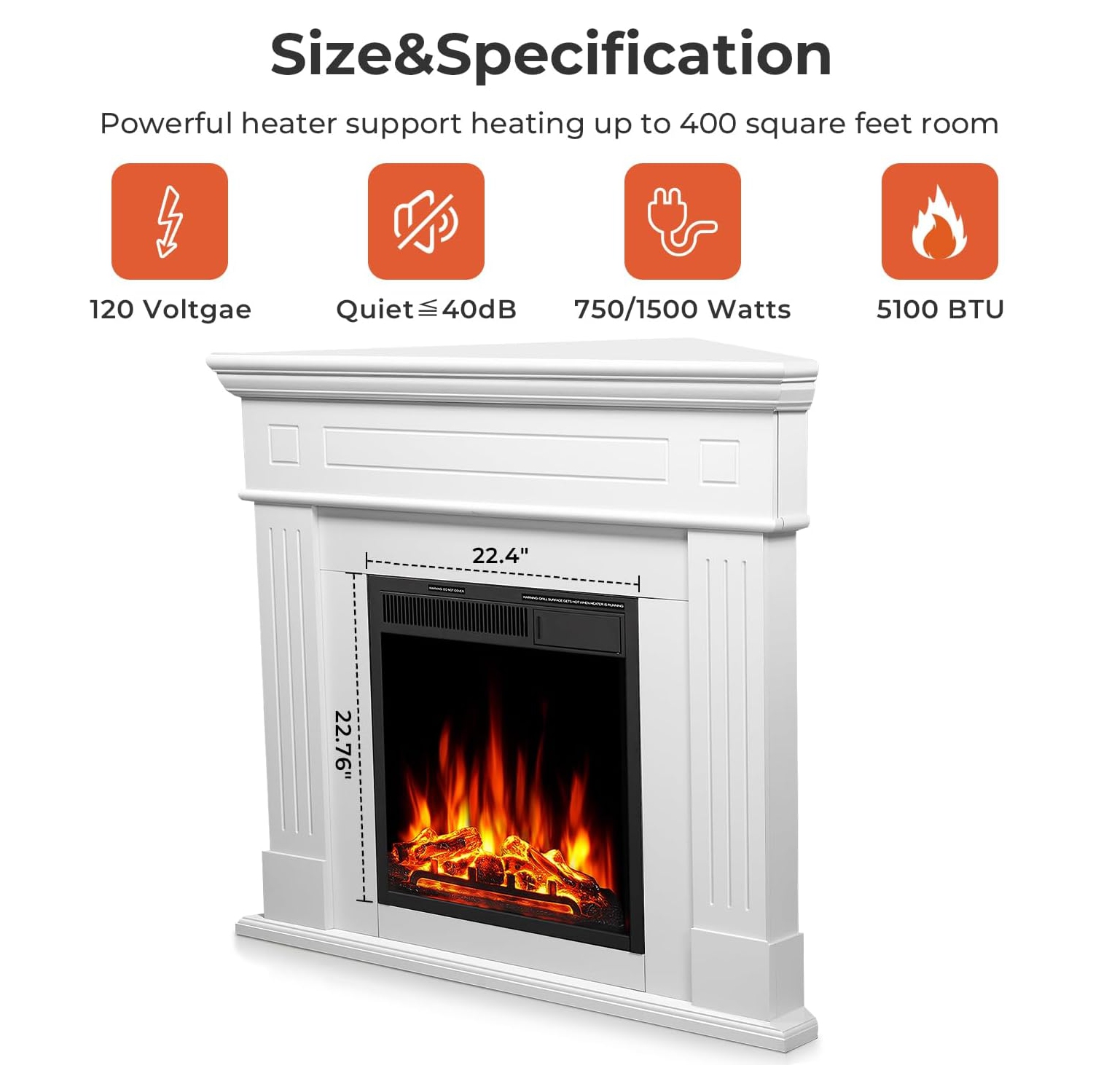 Foyer électrique en coin 43 po avec cadre en bois de ZAFRO, meuble pour téléviseur avec foyer électrique autonome, télécommande, flamme DEL