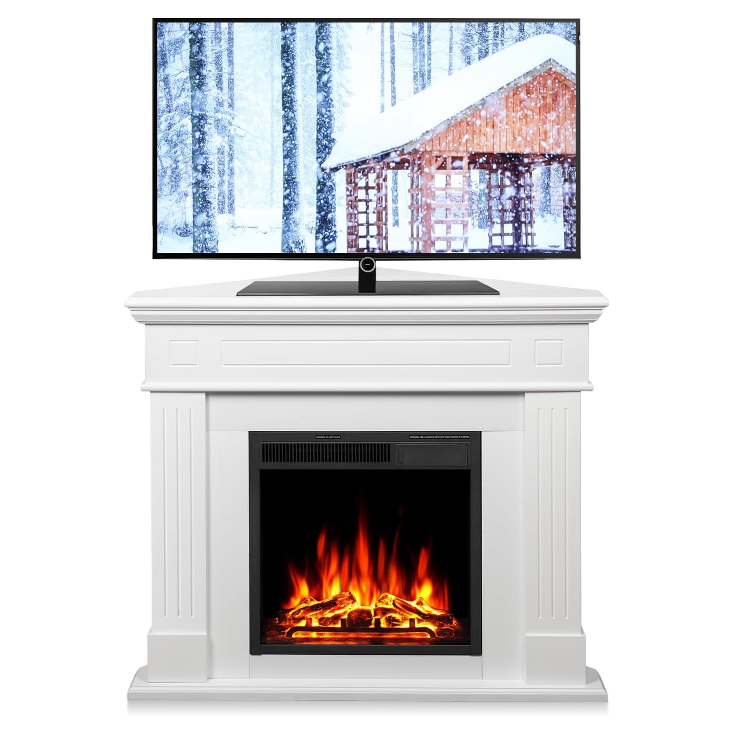 Foyer électrique en coin 43 po avec cadre en bois de ZAFRO, meuble pour téléviseur avec foyer électrique autonome, télécommande, flamme DEL