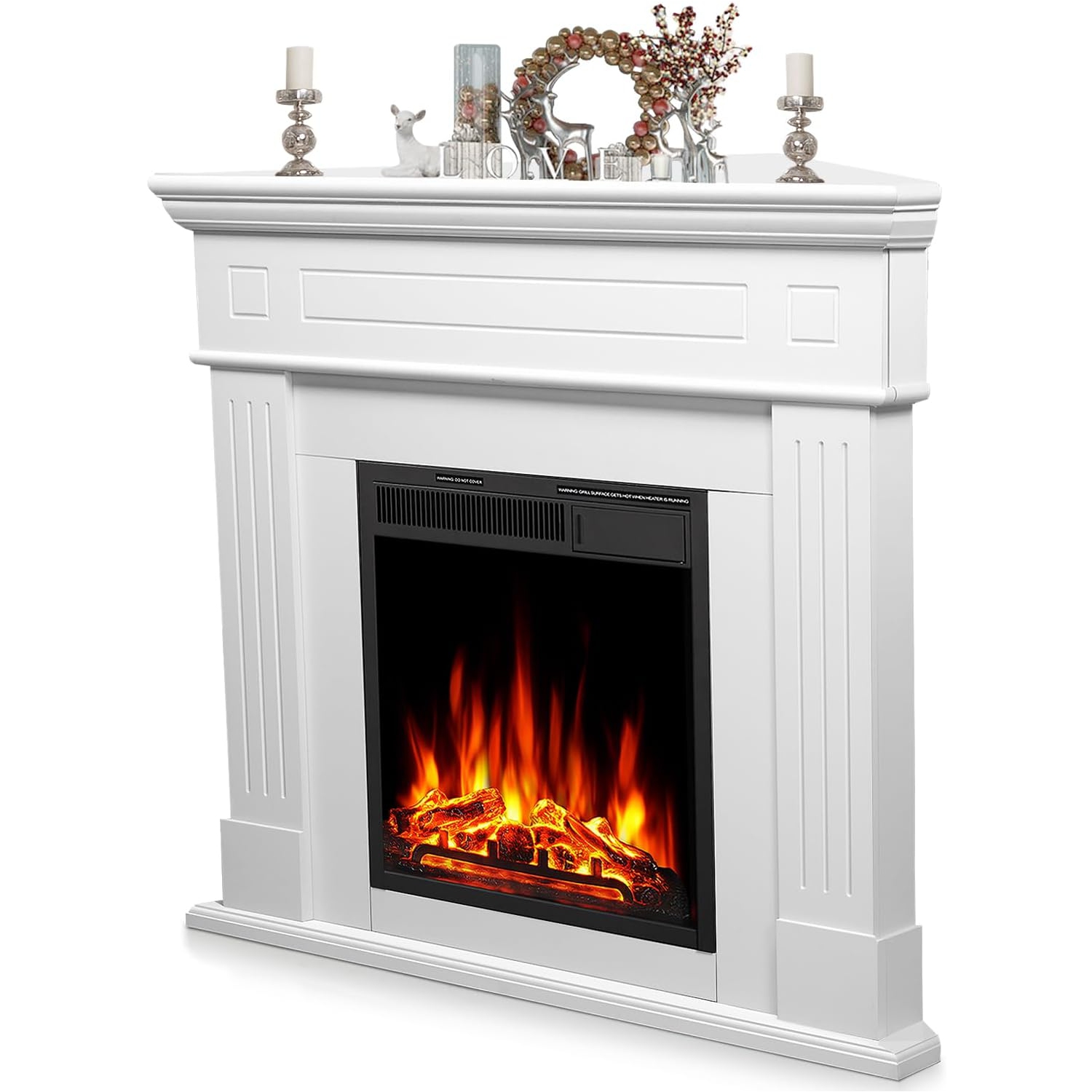 Foyer électrique en coin 43 po avec cadre en bois de ZAFRO, meuble pour téléviseur avec foyer électrique autonome, télécommande, flamme DEL