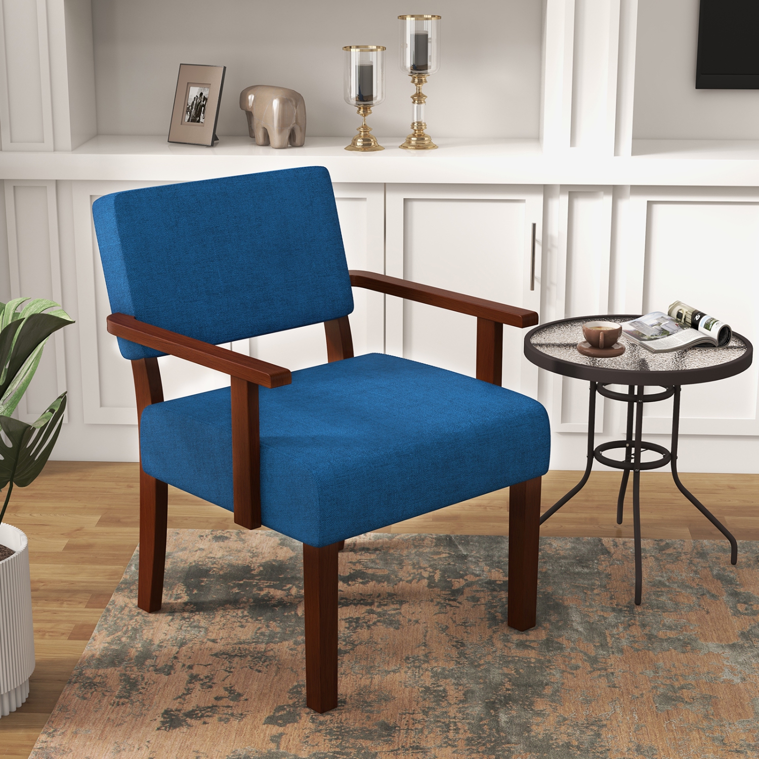 Costway Mid-Century Linen Accent Chair Living Room Chair with Soft Padded Seat & Backrest