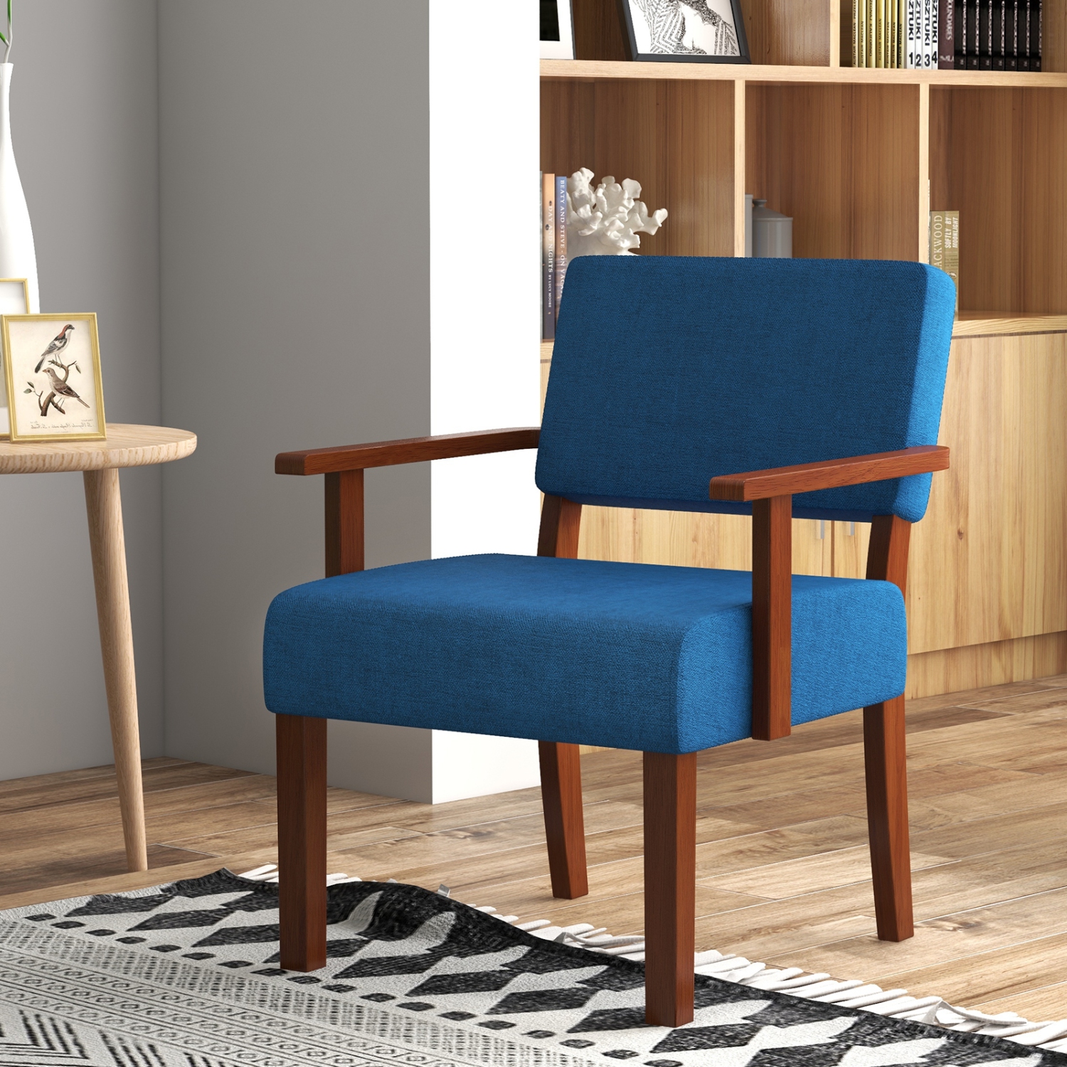 Costway Mid-Century Linen Accent Chair Living Room Chair with Soft Padded Seat & Backrest