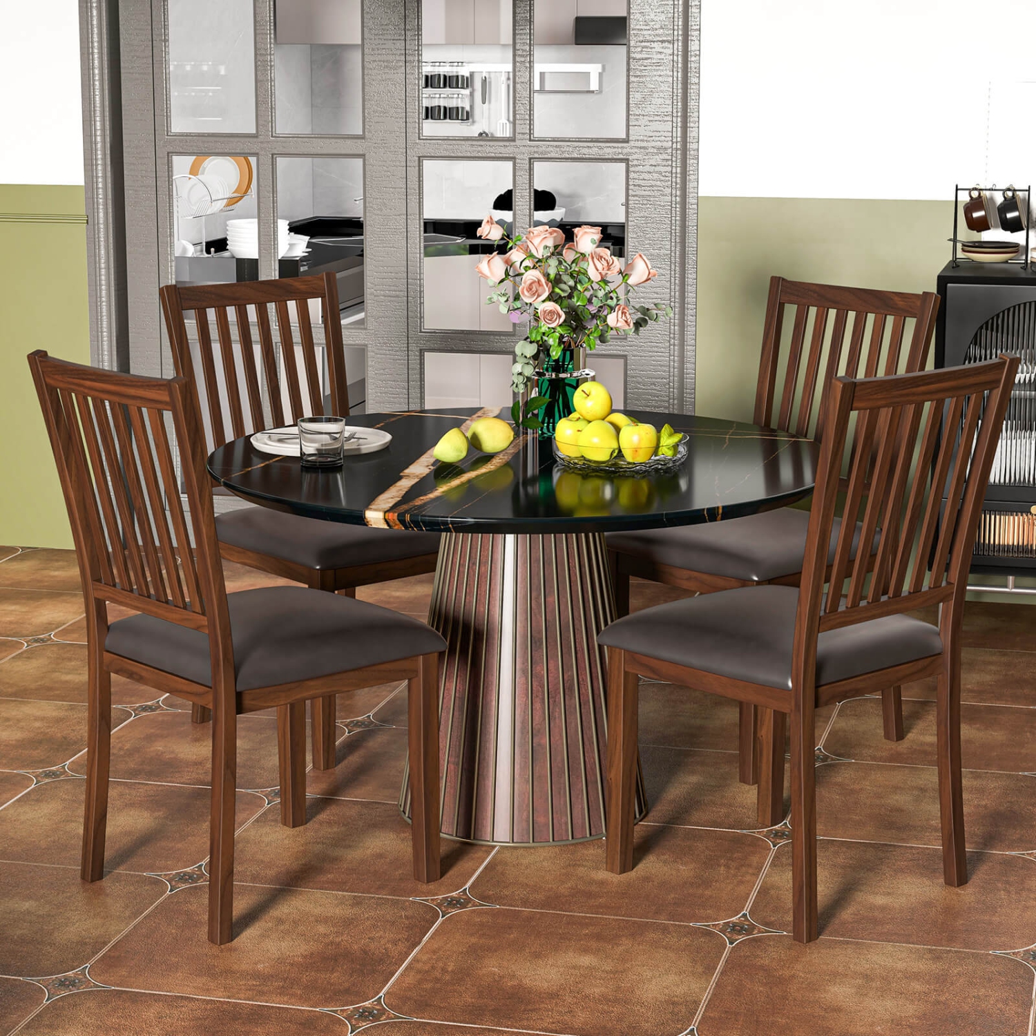 Costway Modern Dining Chair Set of 4 with Slanted High Backrest Wear-resistant PVC Leather