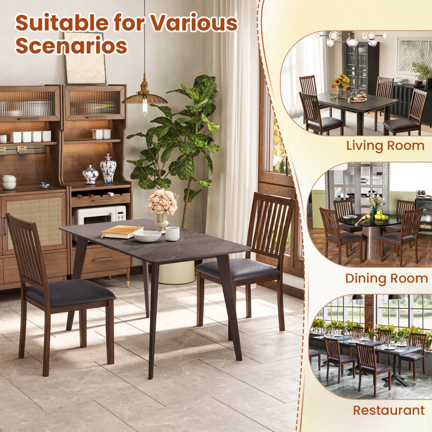 Costway Modern Dining Chair Set of 4 with Slanted High Backrest Wear-resistant PVC Leather